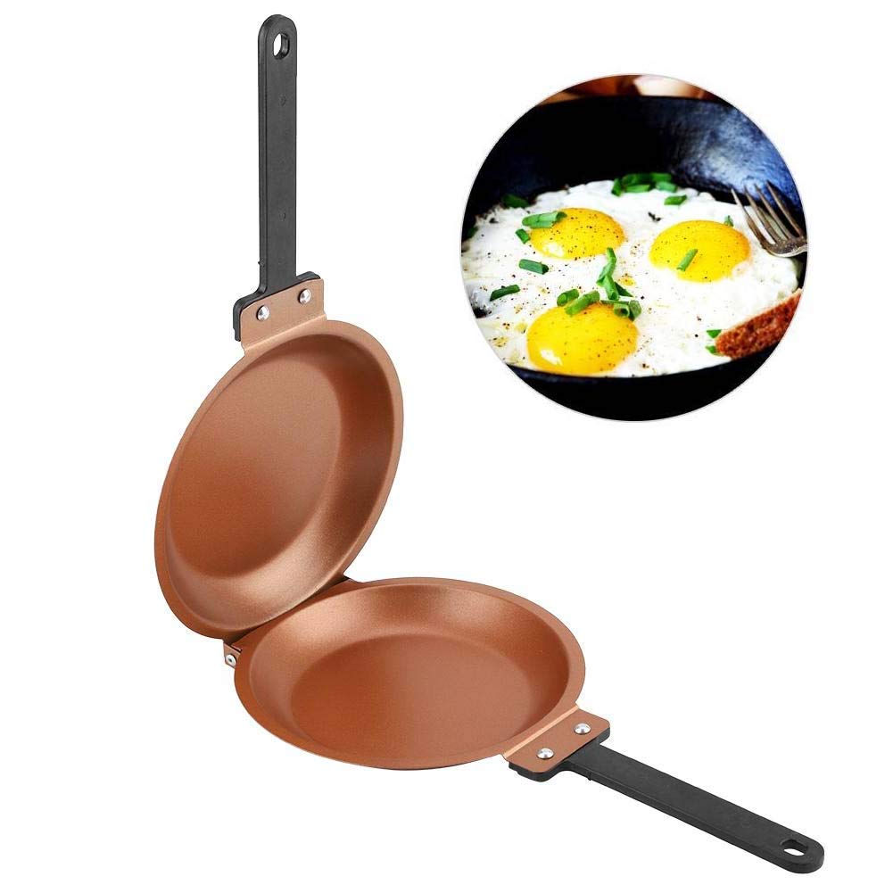 Double-Sided Flip Frying Pan – Non-Stick Cooking Pan for Eggs, Pancakes, Toasted Bread – Durable Iron Material with Heat-Resistant Handle, Compact Design for Home Kitchen Use – Ideal for Gas Stoves (Golden) - Image 1