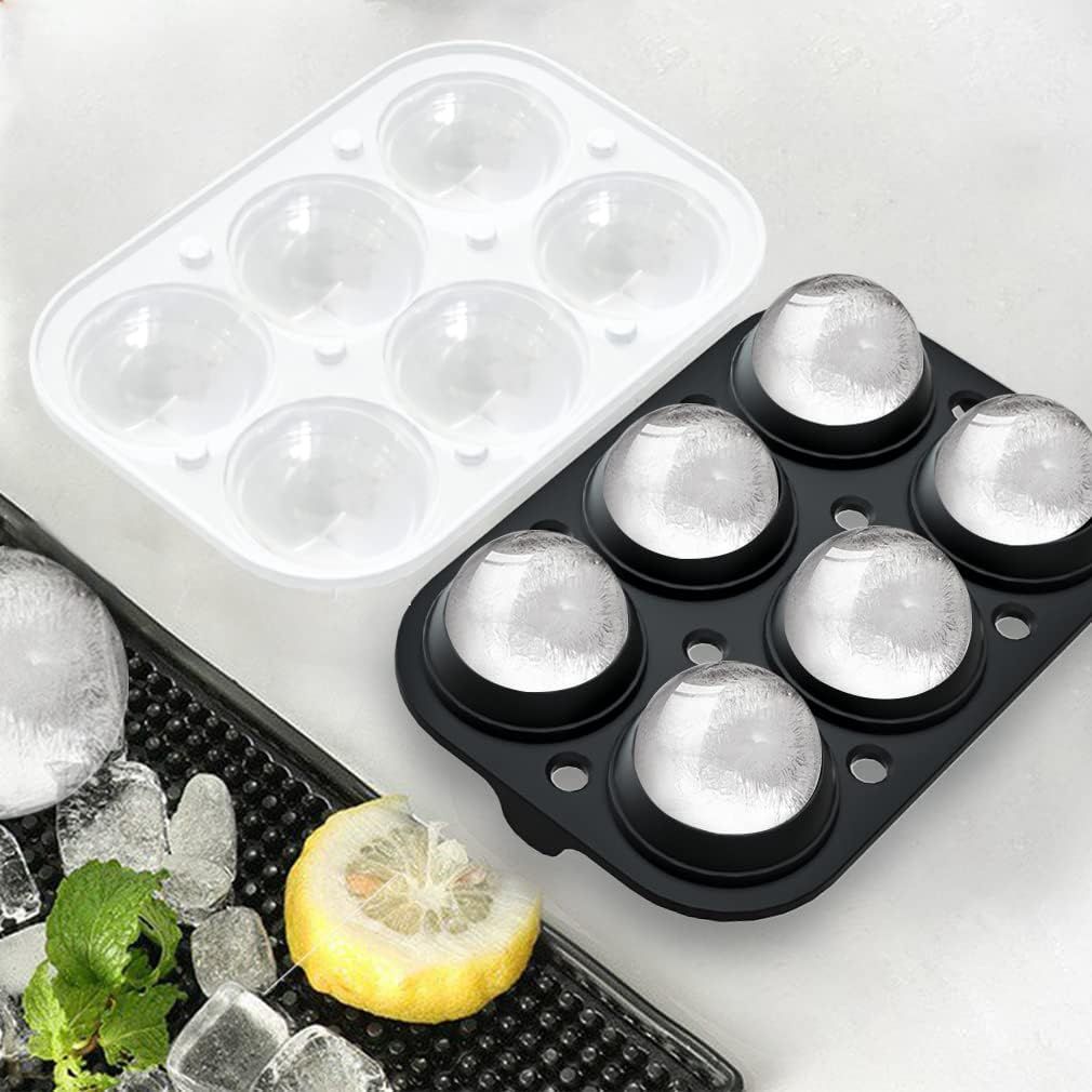 2-Pack Silicone Ice Molds Set: 6-Cavity Sphere & Square Trays with Lid and Funnel—For Whiskey, Cocktails, and Beverages—Flexible Design, Easy Release, Home Bar Essential—Black Finish (Black) - Image 3