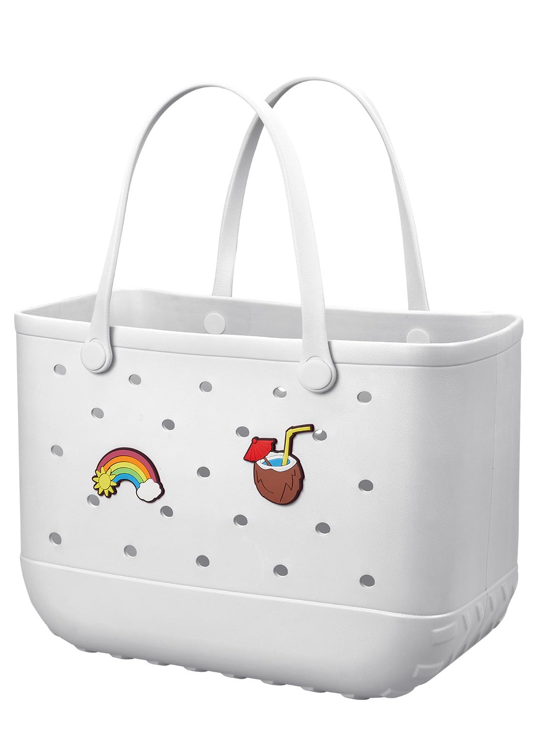 EVA Beach Tote Bag for Swimming, Pool & Travel – Waterproof Washable Rubber Handbag with 2 Random Charms, Lightweight & Sand-Resistant (White)  | Other Colors Available in Store - Image 1