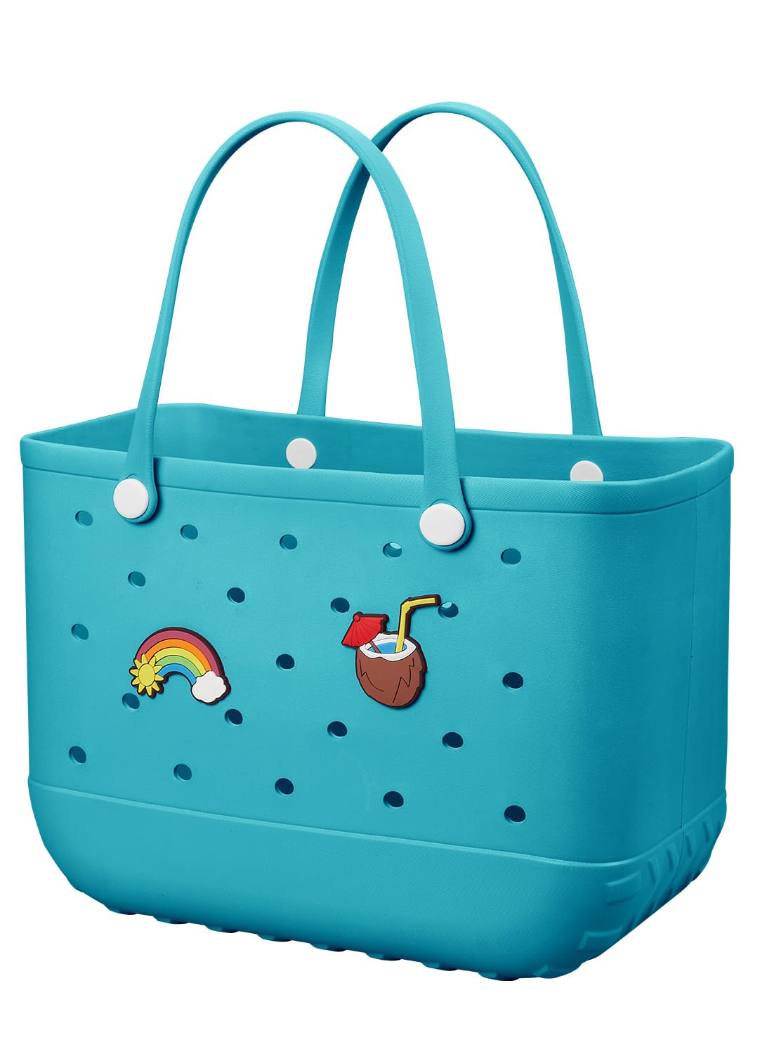 EVA Beach Tote Bag for Swimming, Pool & Travel – Waterproof Washable Rubber Handbag with 2 Random Charms, Lightweight & Sand-Resistant (Blue) | Other Colors Available in Store - Image 1