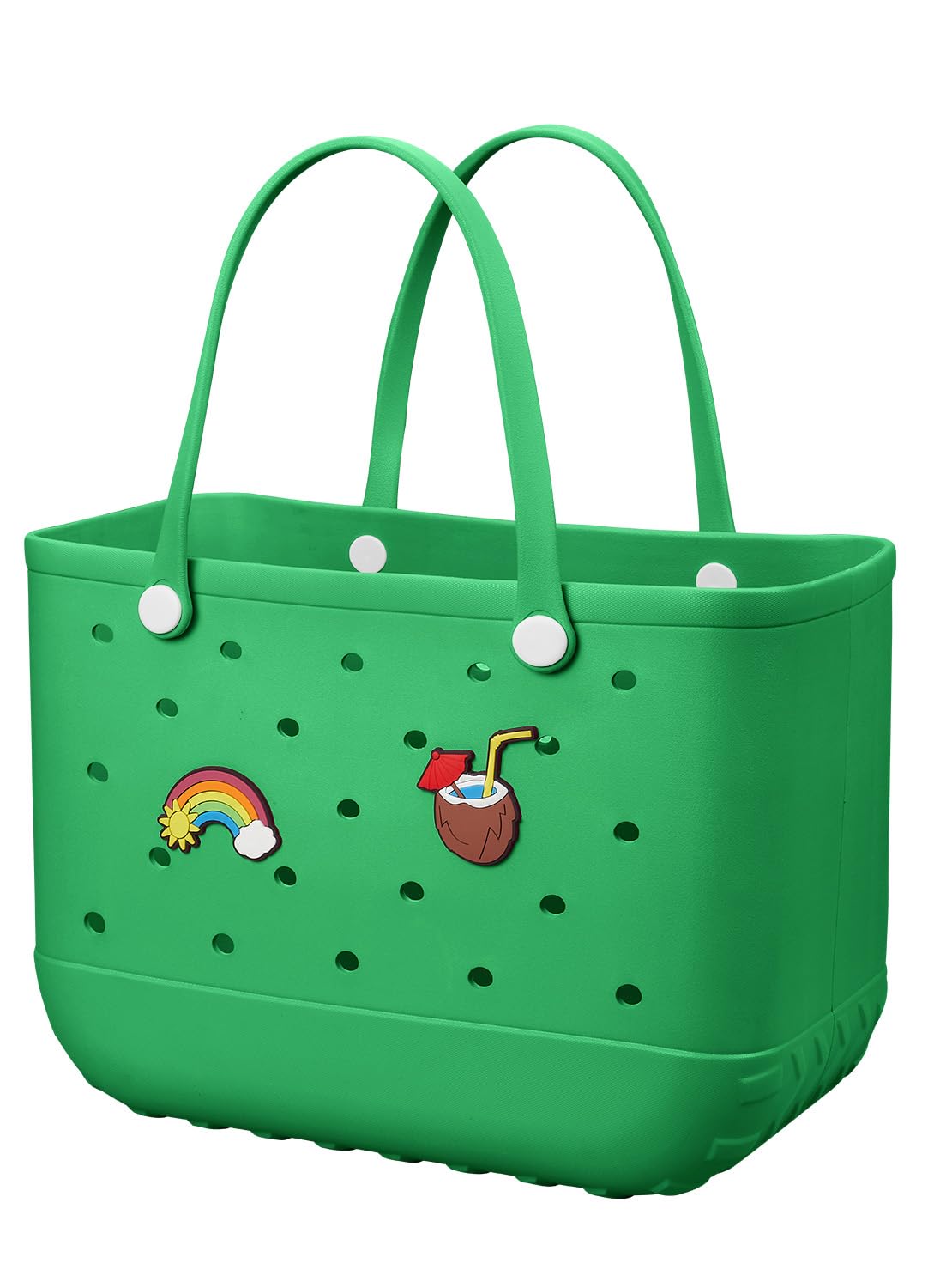 EVA Beach Tote Bag for Swimming, Pool & Travel – Waterproof Washable Rubber Handbag with 2 Random Charms, Lightweight & Sand-Resistant (Green) | Other Colors Available in Store - Image 1