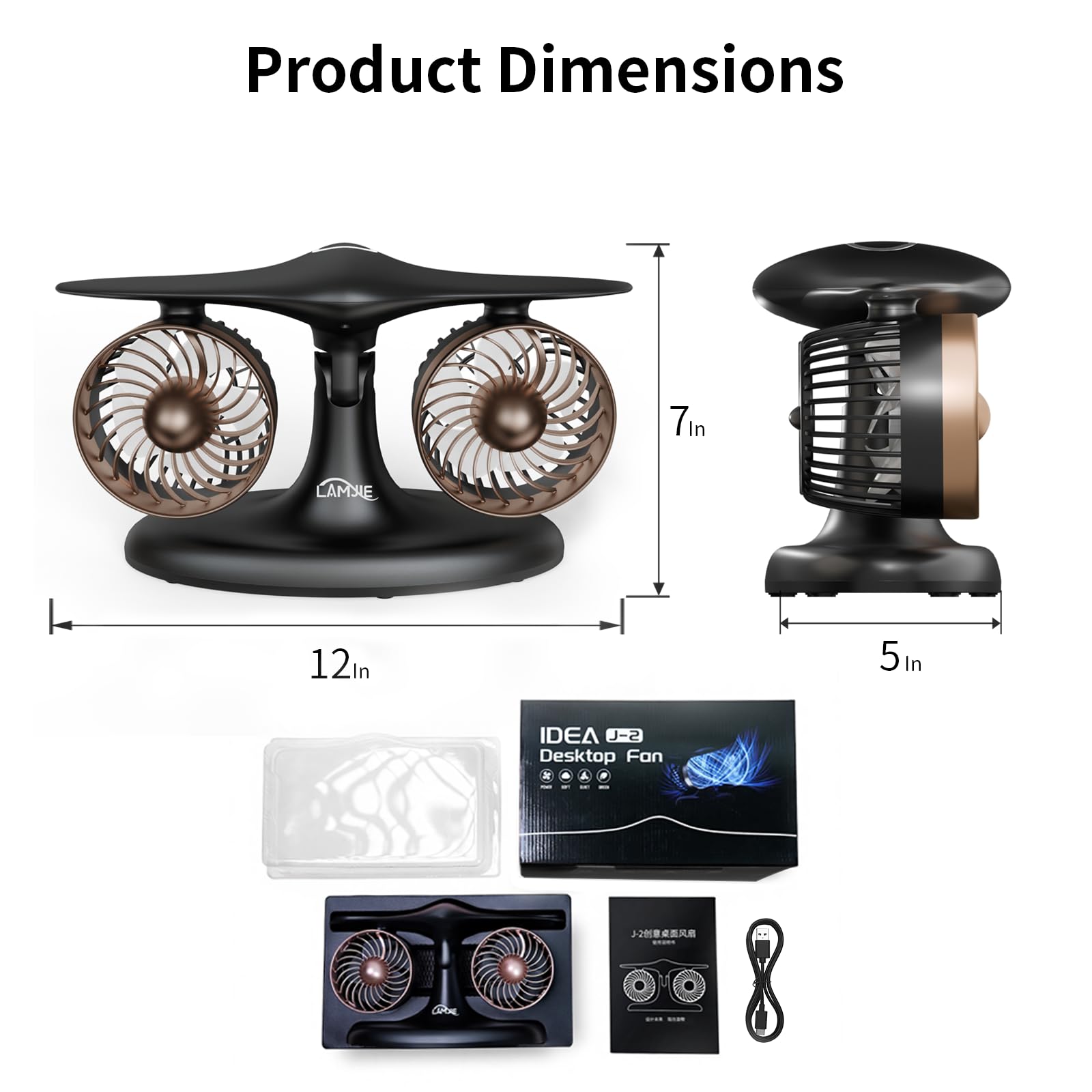 Dual Turbine Desk Fan with Aircraft Design – Wireless, Quiet, 3-Speed Touch Control for Home, Office, Bedroom, Portable Cooling (Black) - Image 7