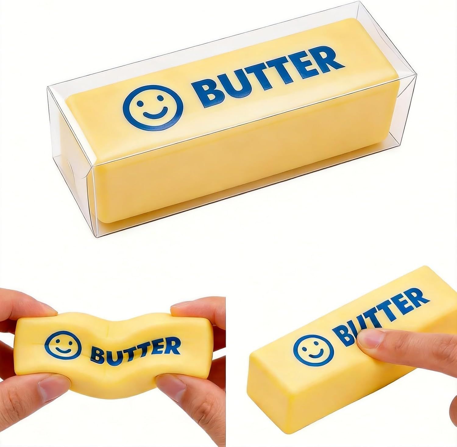 2 PCS Giant Butter Stick Squishy Toy with Smiley Face for Office & School – Slow Rising Stress Reliever to Calm Anxiety (Yellow) - Image 1