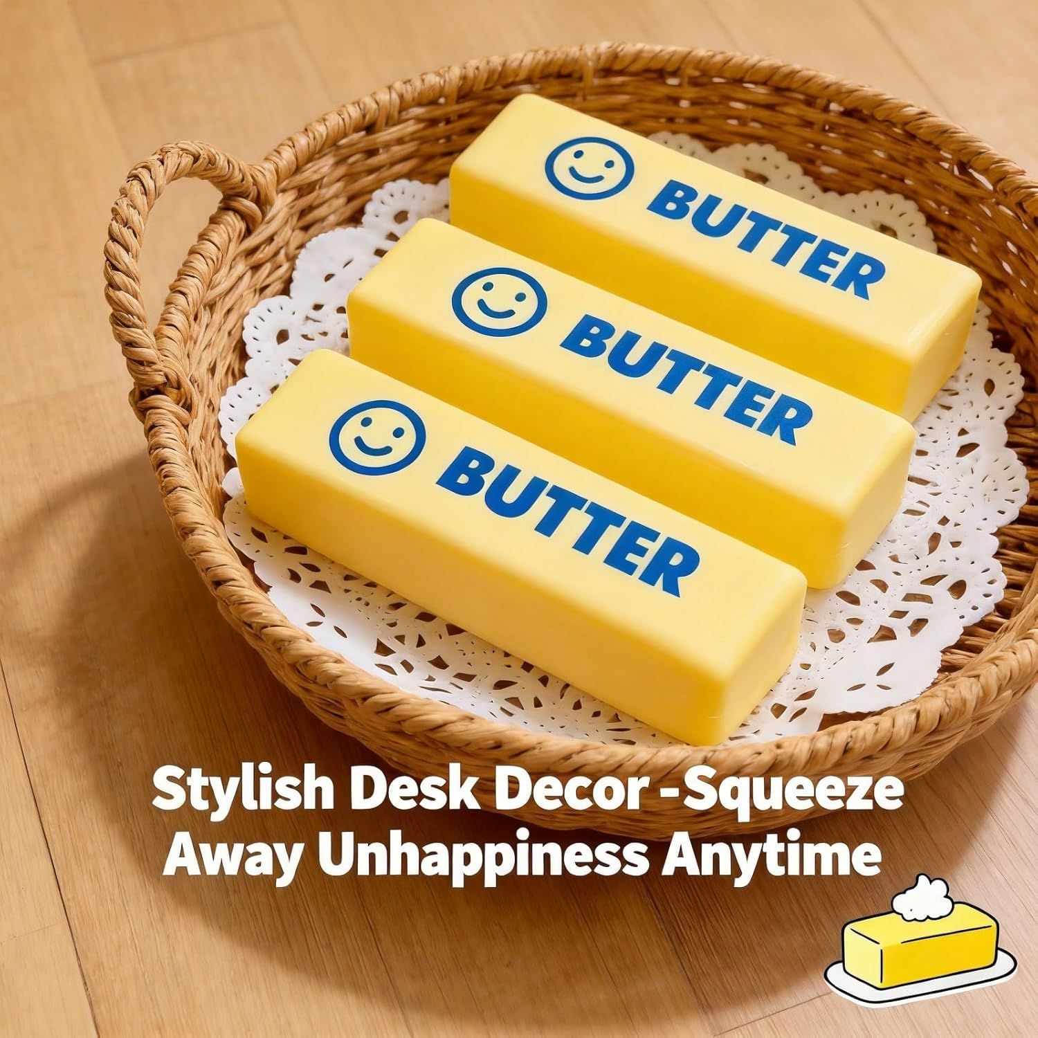 2 PCS Giant Butter Stick Squishy Toy with Smiley Face for Office & School – Slow Rising Stress Reliever to Calm Anxiety (Yellow) - Image 3