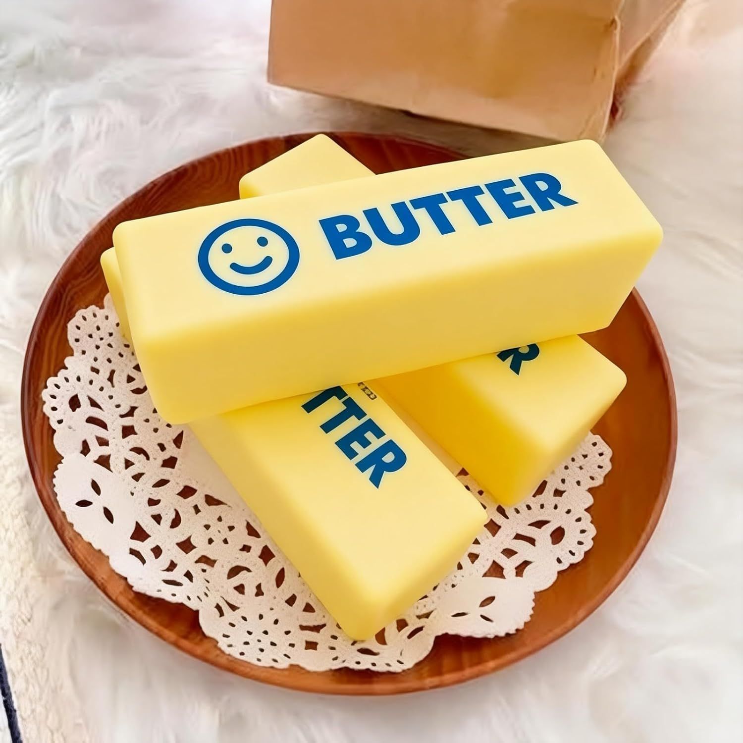 2 PCS Giant Butter Stick Squishy Toy with Smiley Face for Office & School – Slow Rising Stress Reliever to Calm Anxiety (Yellow) - Image 4