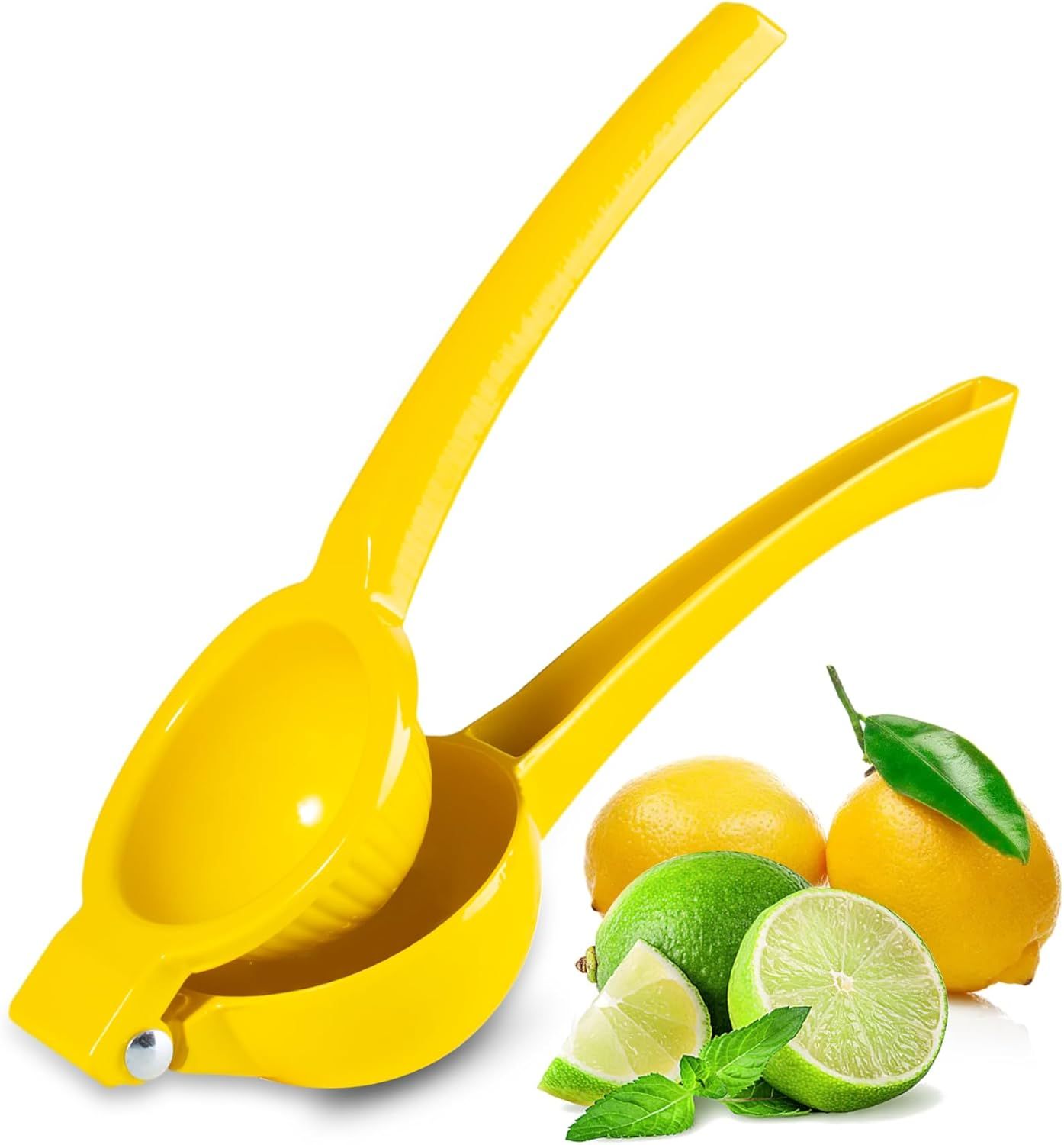 Manual Citrus Squeezer with Built-in Strainer, Non-Slip Handle & Grooved Press Head—For Lemons, Limes, Oranges—Easy Hand Juicing Tool for Cocktails, Dressings, Marinades—Includes Usage Guide (Yellow) - Image 1