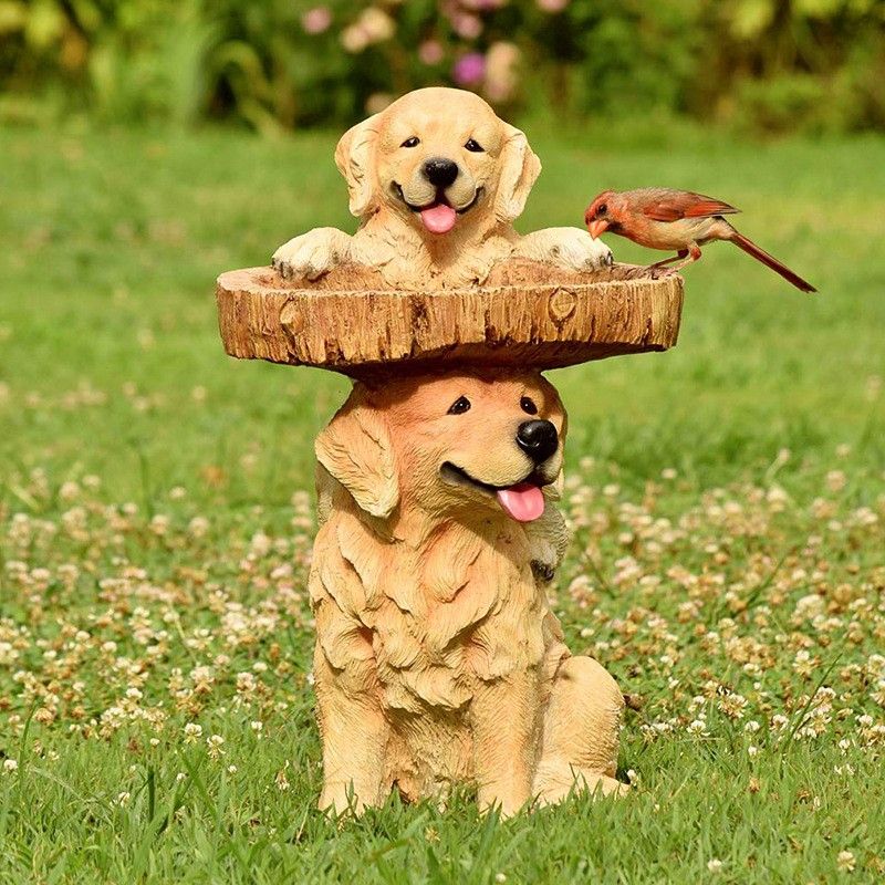 Resin Bird Bath Statue for Garden, Outdoor Decorative Bird Feeder & Water Fountain, Whimsical Yard Sculpture for Patio & Lawn(Dog) - Image 1