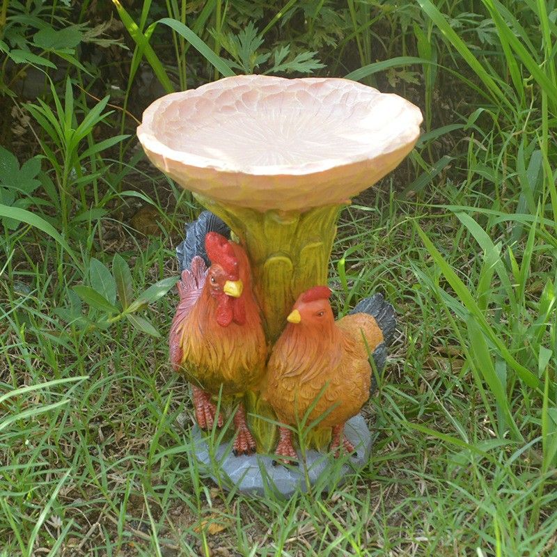 Resin Bird Bath Statue for Garden, Outdoor Decorative Bird Feeder & Water Fountain, Whimsical Yard Sculpture for Patio & Lawn(Chicken) - Image 1