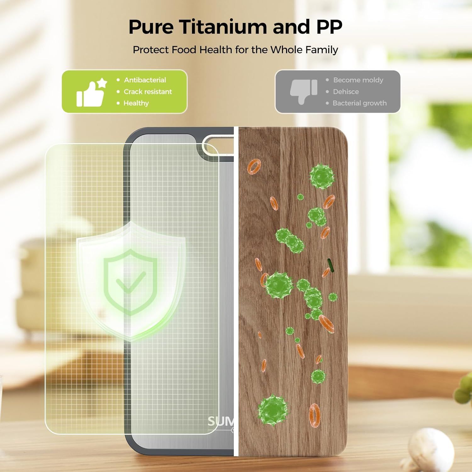 Dual-Sided Kitchen Cutting Boards with Titanium-Look & Textured PP Surfaces, Juice Groove, Grinding Area, Non-Slip Edges, and Integrated Handles—For Separating Raw/Cooked Foods and Efficient Meal Prep - Image 3