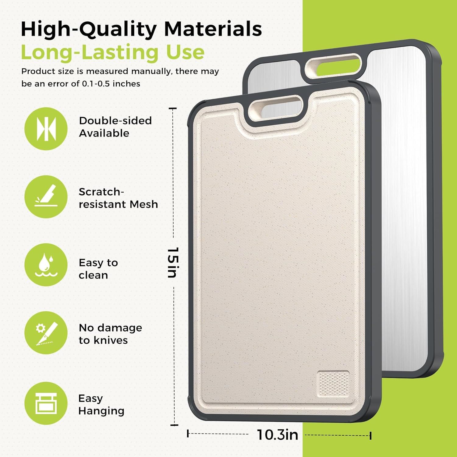 Dual-Sided Kitchen Cutting Boards with Titanium-Look & Textured PP Surfaces, Juice Groove, Grinding Area, Non-Slip Edges, and Integrated Handles—For Separating Raw/Cooked Foods and Efficient Meal Prep - Image 5