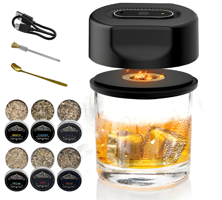 Black Smart Cocktail Smoker Kit – Electric Whiskey Smoke Generator with 6 Wood Chips, USB Rechargeable, One-Click Ignition | Perfect Gift for Men & Bar Enthusiasts - Image 1