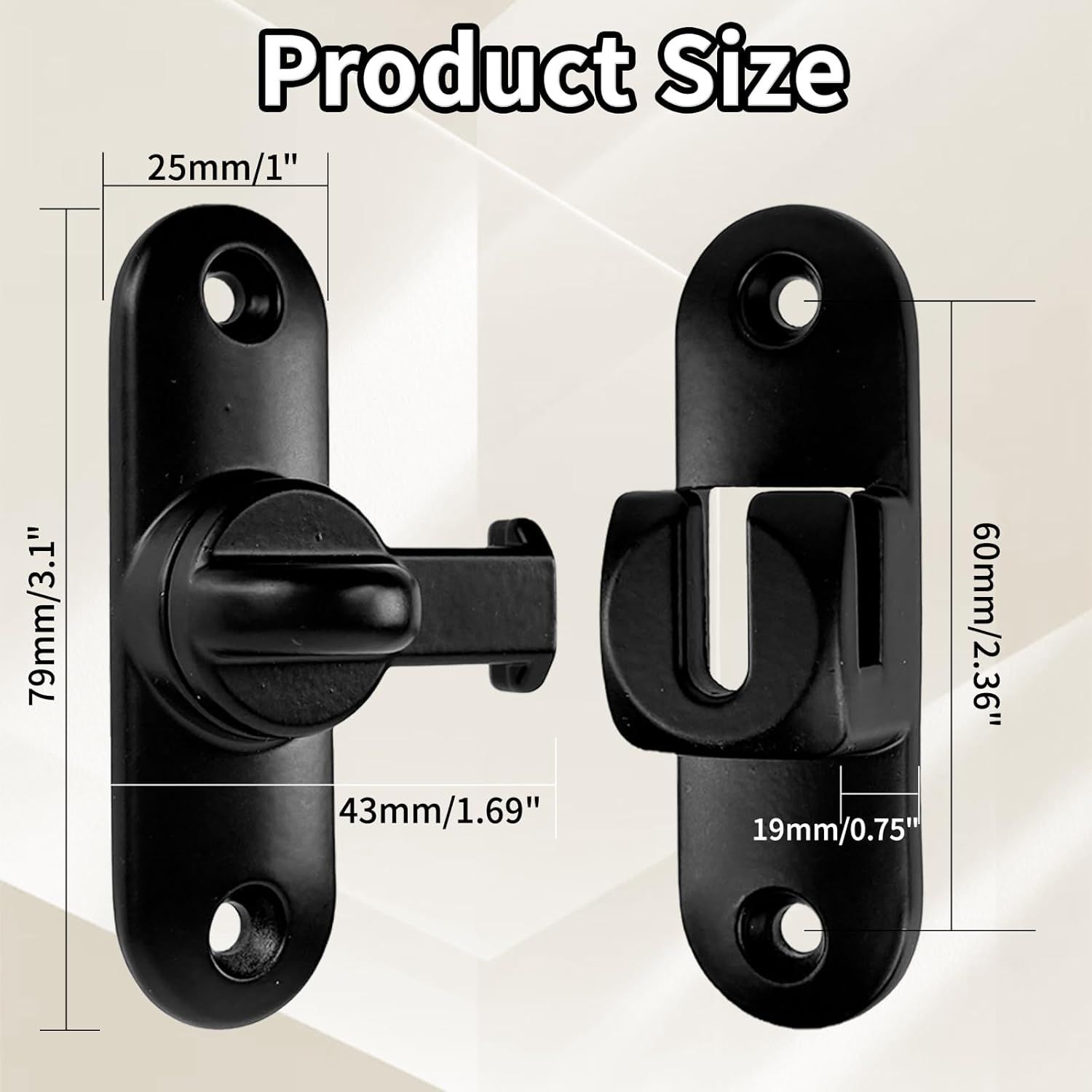 90/180 Degree Zinc Alloy Flip Lock for Barn & Sliding Doors – Heavy Duty Security Latch for Cabinets, Windows & Sheds (Black) - Image 2