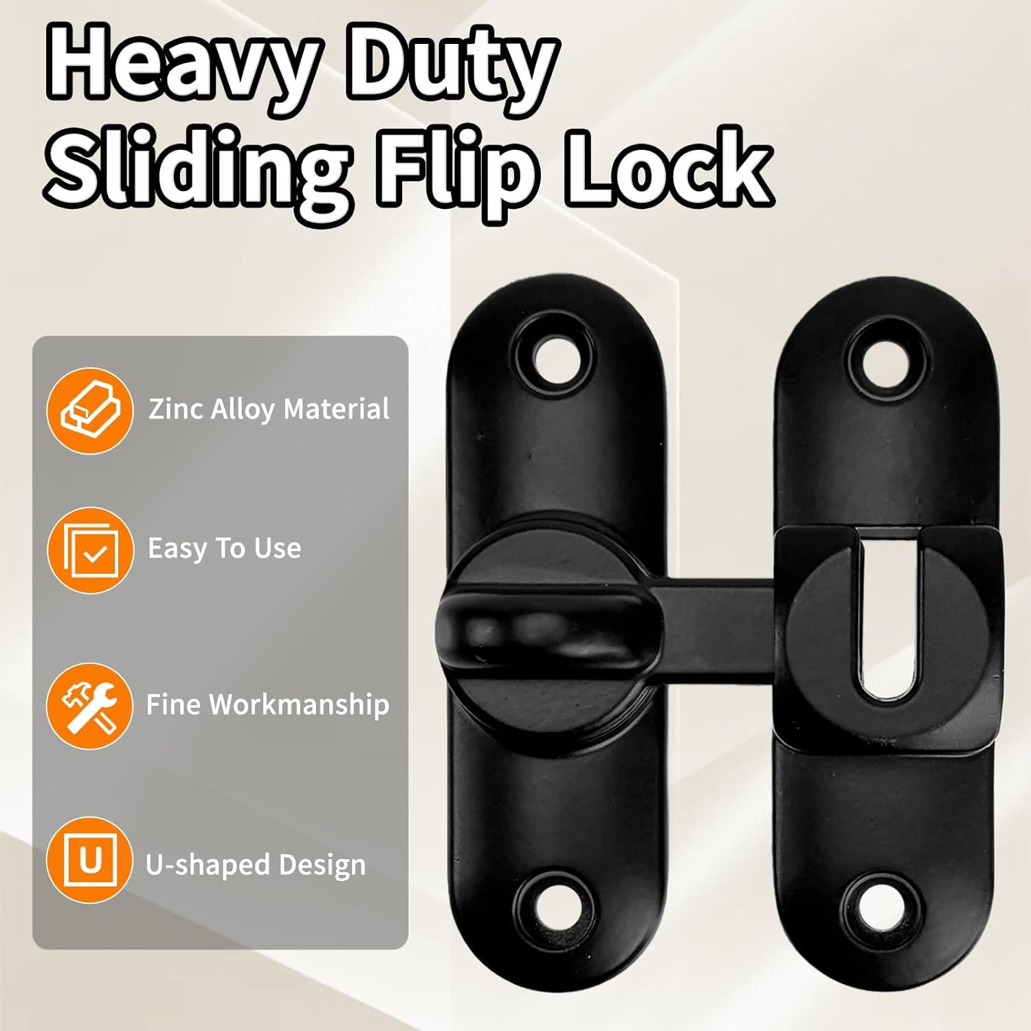 90/180 Degree Zinc Alloy Flip Lock for Barn & Sliding Doors – Heavy Duty Security Latch for Cabinets, Windows & Sheds (Black) - Image 3