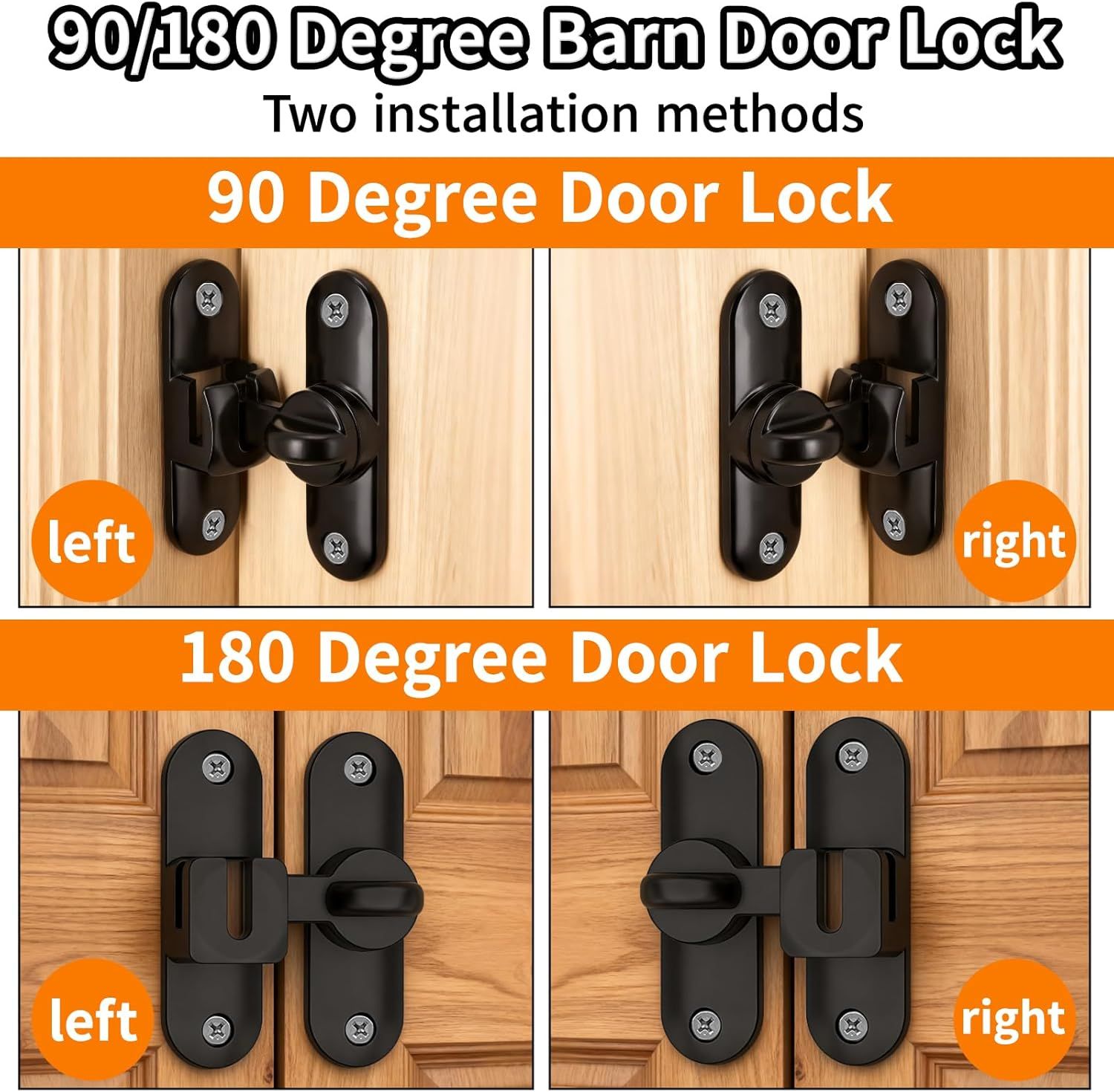 90/180 Degree Zinc Alloy Flip Lock for Barn & Sliding Doors – Heavy Duty Security Latch for Cabinets, Windows & Sheds (Black) - Image 6