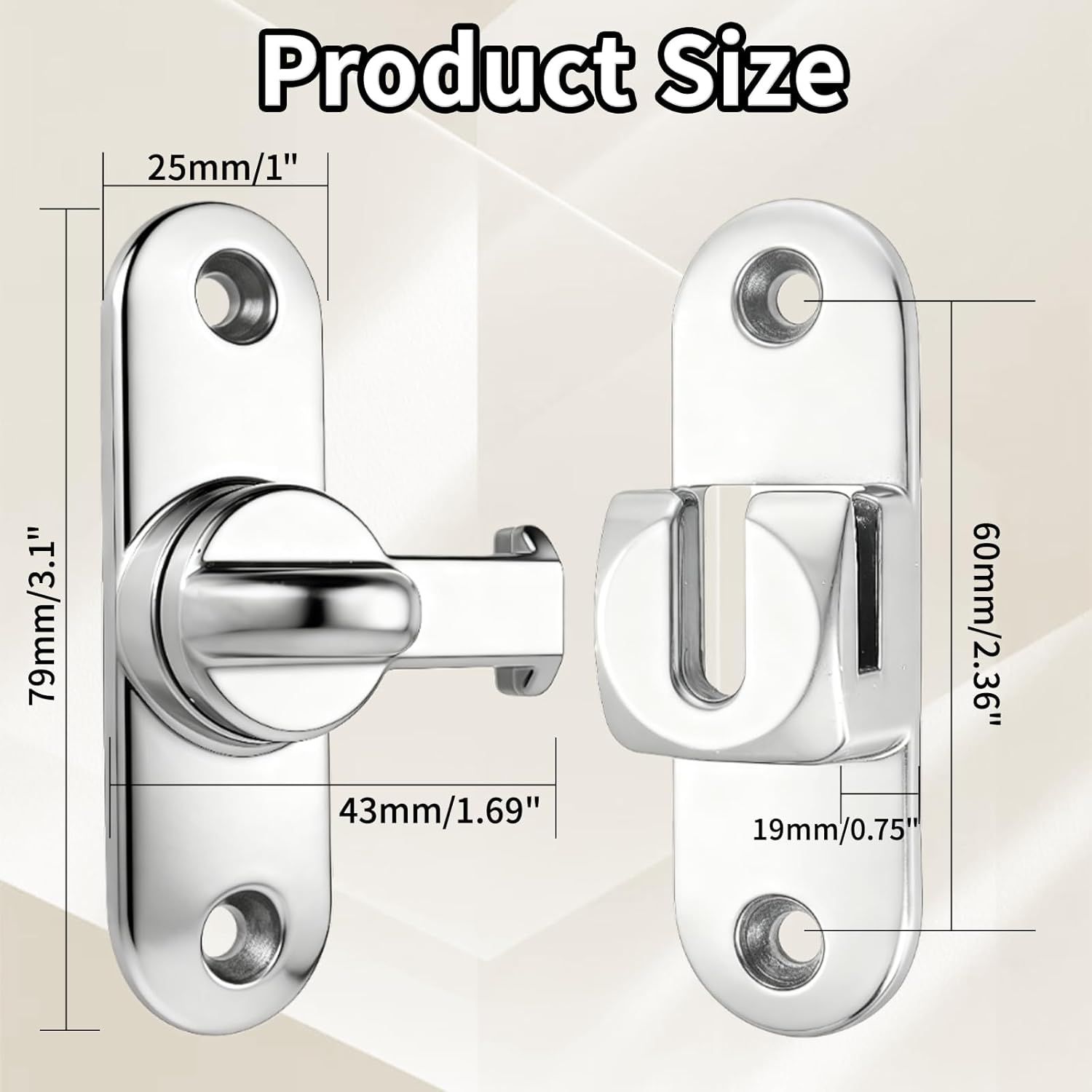 90/180 Degree Zinc Alloy Flip Lock for Barn & Sliding Doors – Heavy Duty Security Latch for Cabinets, Windows & Sheds (Silver) - Image 2