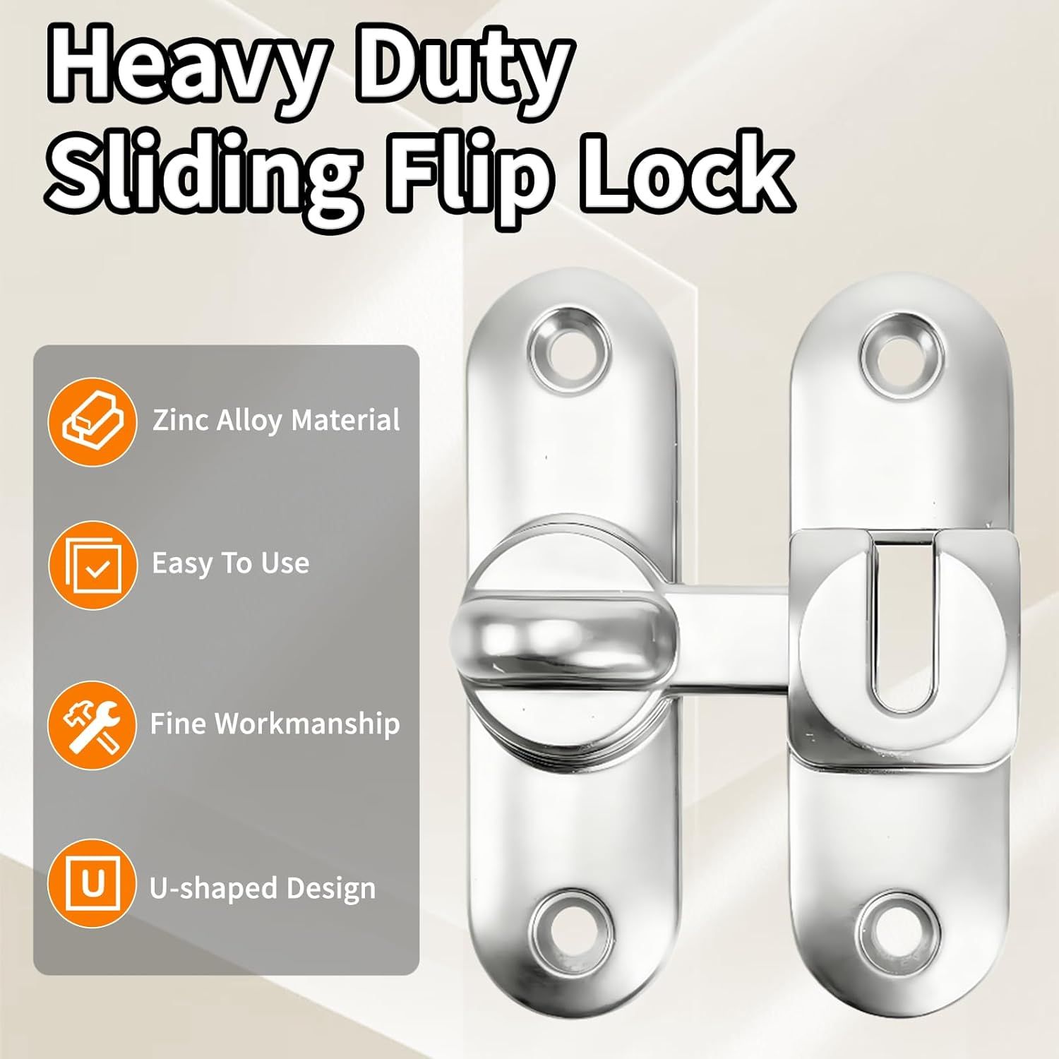 90/180 Degree Zinc Alloy Flip Lock for Barn & Sliding Doors – Heavy Duty Security Latch for Cabinets, Windows & Sheds (Silver) - Image 3