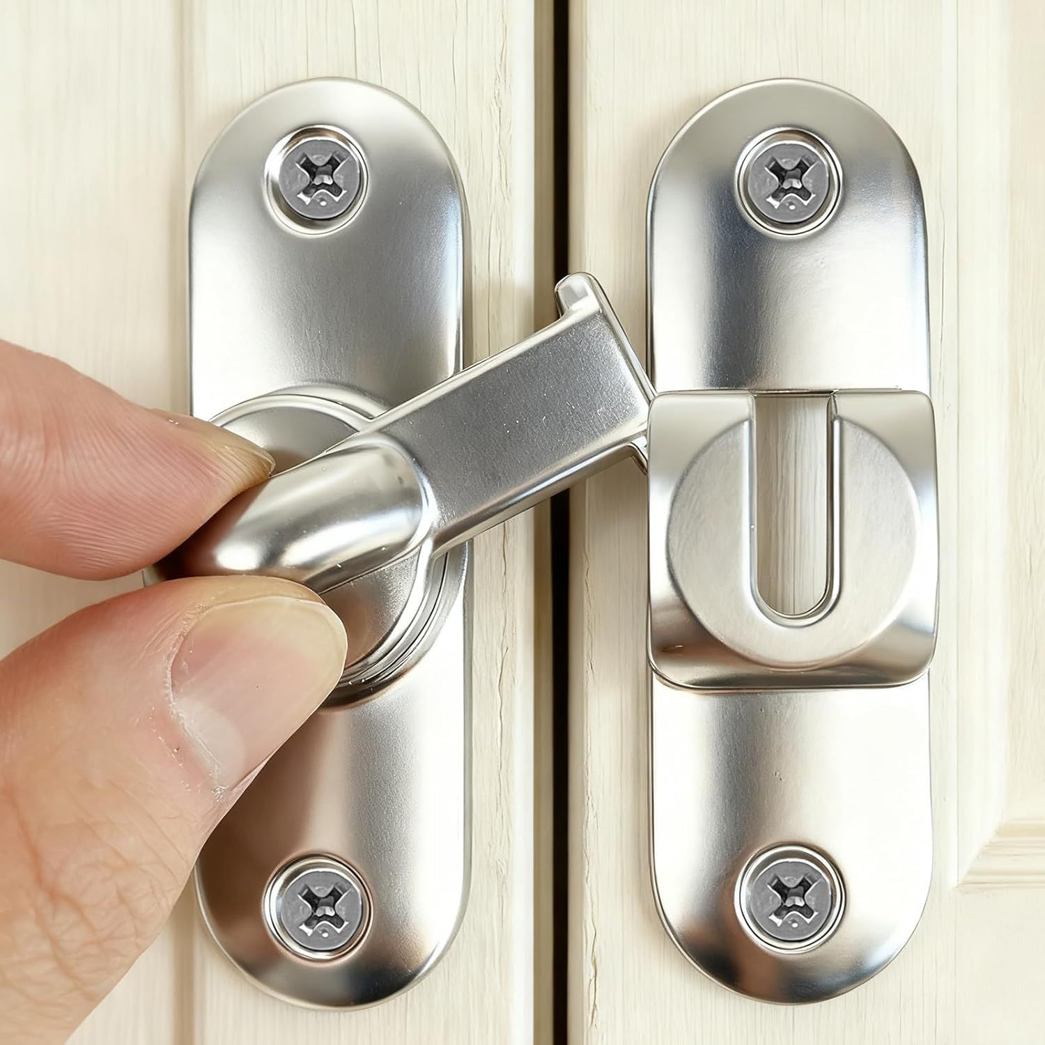 90/180 Degree Zinc Alloy Flip Lock for Barn & Sliding Doors – Heavy Duty Security Latch for Cabinets, Windows & Sheds (Silver) - Image 4