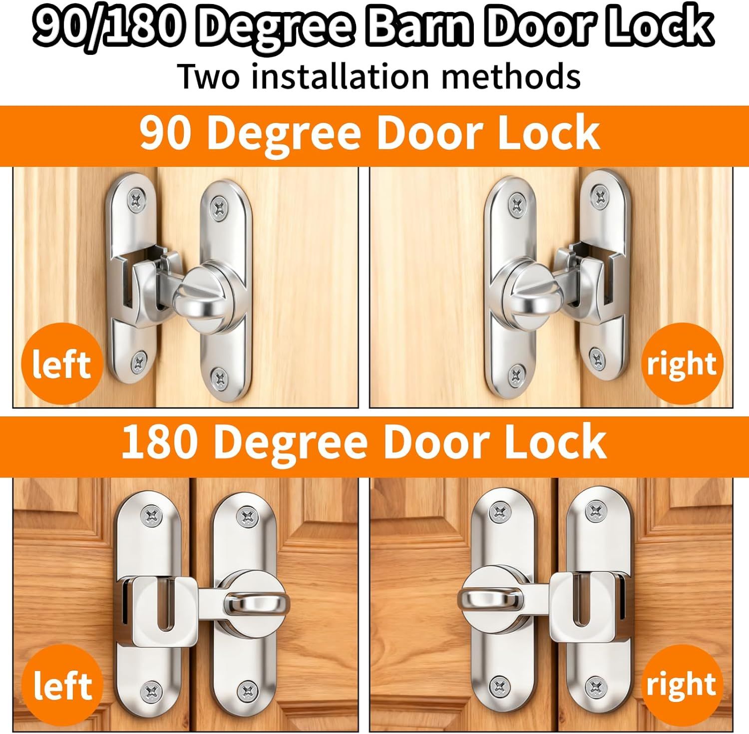 90/180 Degree Zinc Alloy Flip Lock for Barn & Sliding Doors – Heavy Duty Security Latch for Cabinets, Windows & Sheds (Silver) - Image 6