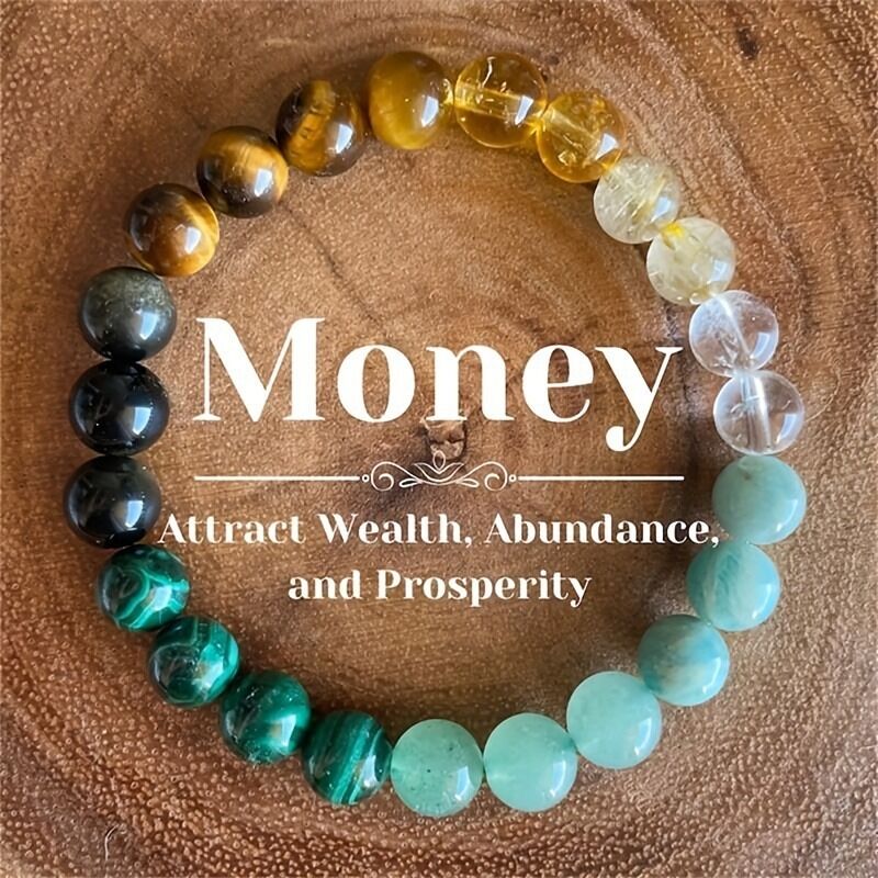 8mm Natural Stone Wealth Bracelet for Women & Men – Tiger Eye, Citrine, Malachite, Aquamarine Beaded Stretch Jewelry to Attract Money and Abundance - Image 1