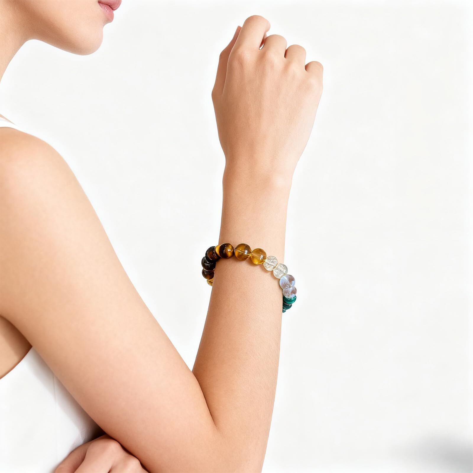 8mm Natural Stone Wealth Bracelet for Women & Men – Tiger Eye, Citrine, Malachite, Aquamarine Beaded Stretch Jewelry to Attract Money and Abundance - Image 2