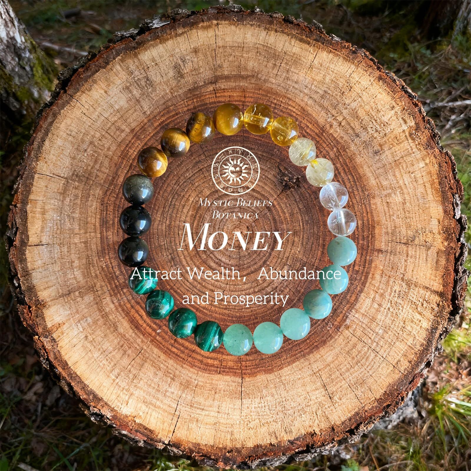 8mm Natural Stone Wealth Bracelet for Women & Men – Tiger Eye, Citrine, Malachite, Aquamarine Beaded Stretch Jewelry to Attract Money and Abundance - Image 3