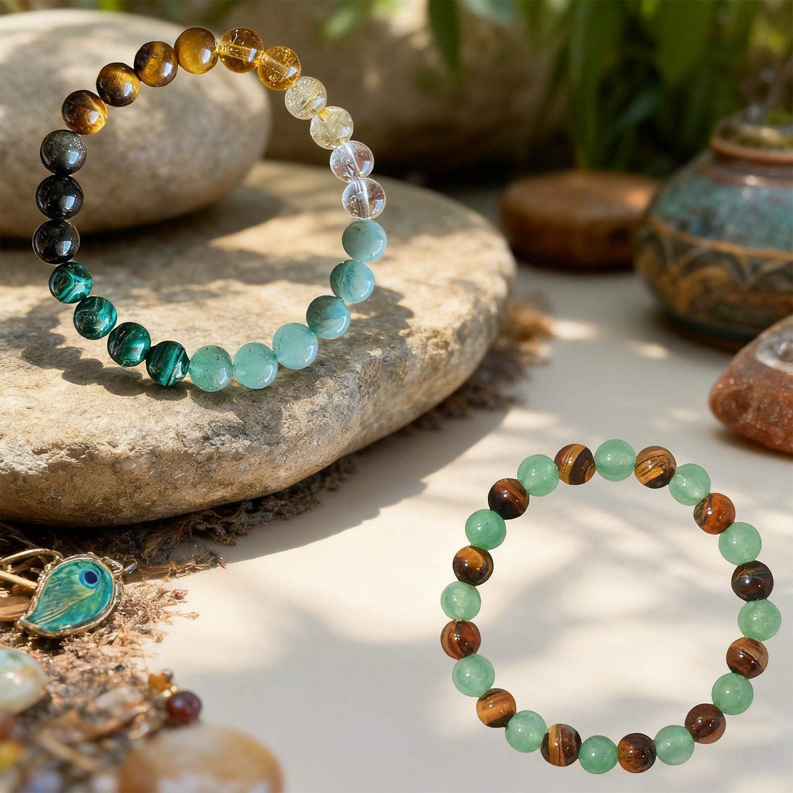 8mm Natural Stone Wealth Bracelet for Women & Men – Tiger Eye, Citrine, Malachite, Aquamarine Beaded Stretch Jewelry to Attract Money and Abundance - Image 4