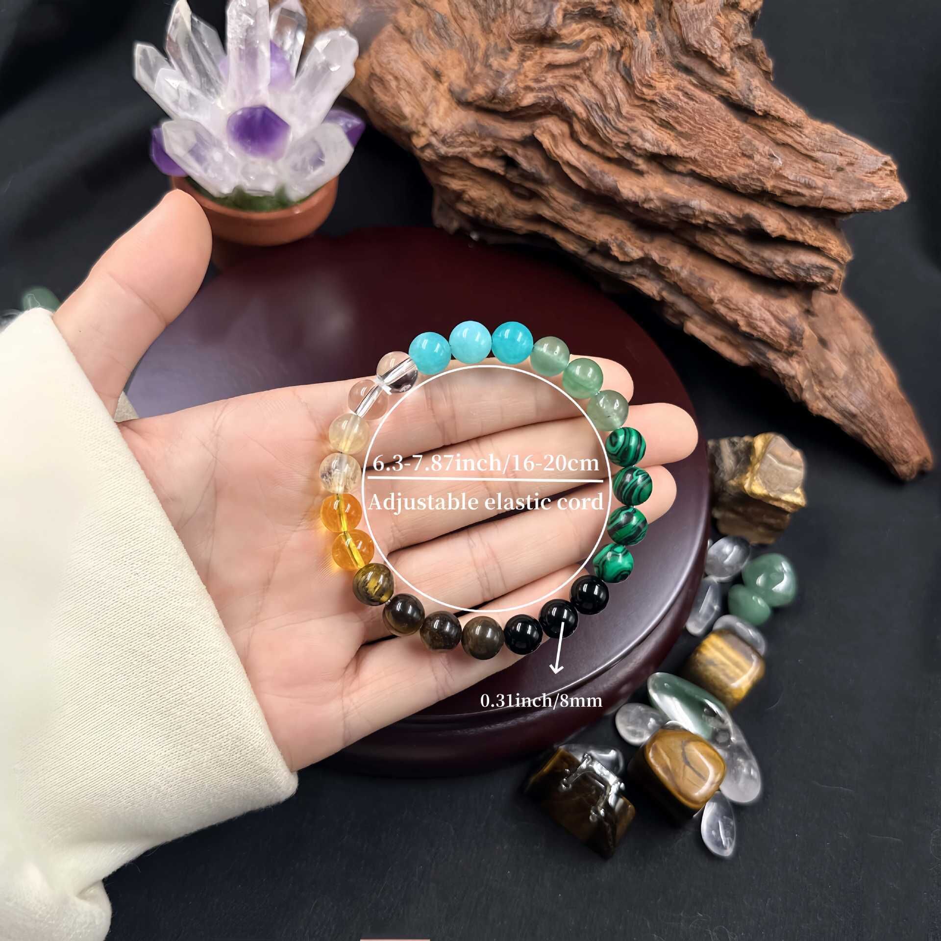 8mm Natural Stone Wealth Bracelet for Women & Men – Tiger Eye, Citrine, Malachite, Aquamarine Beaded Stretch Jewelry to Attract Money and Abundance - Image 5