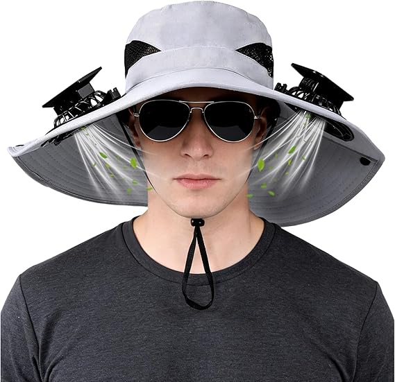 Solar-Powered Dual-Fan Sun Hat – UPF 50+ Wide-Brim Outdoor Hat with 2 USB/Solar Rechargeable Fans, Adjustable Strap, Breathable Mesh, for Fishing, Hiking, Beach & Gardening; Unisex Cooling Cap with 800mAh Battery (Grey) - Image 1