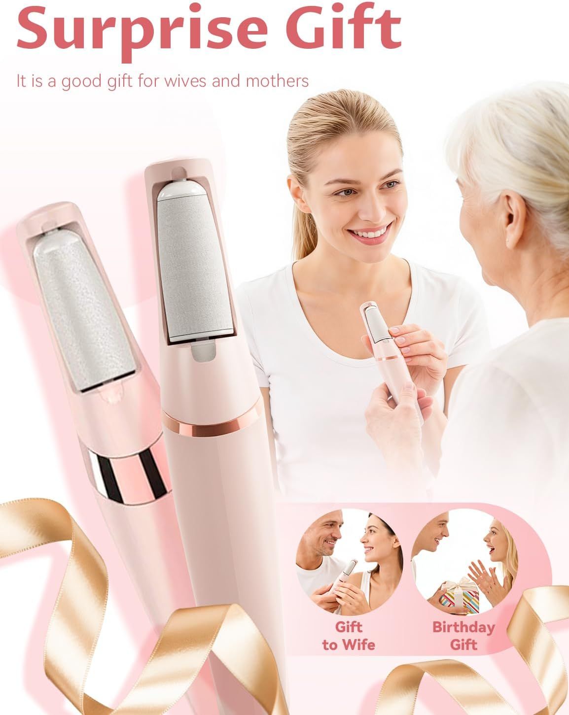 Electric Foot Care File with 2 Adjustable Speeds, 2 Interchangeable Grinding Heads, LED Light, USB-Rechargeable Design, Compact Handle, Safe for Routine Home Use (White) - Image 7
