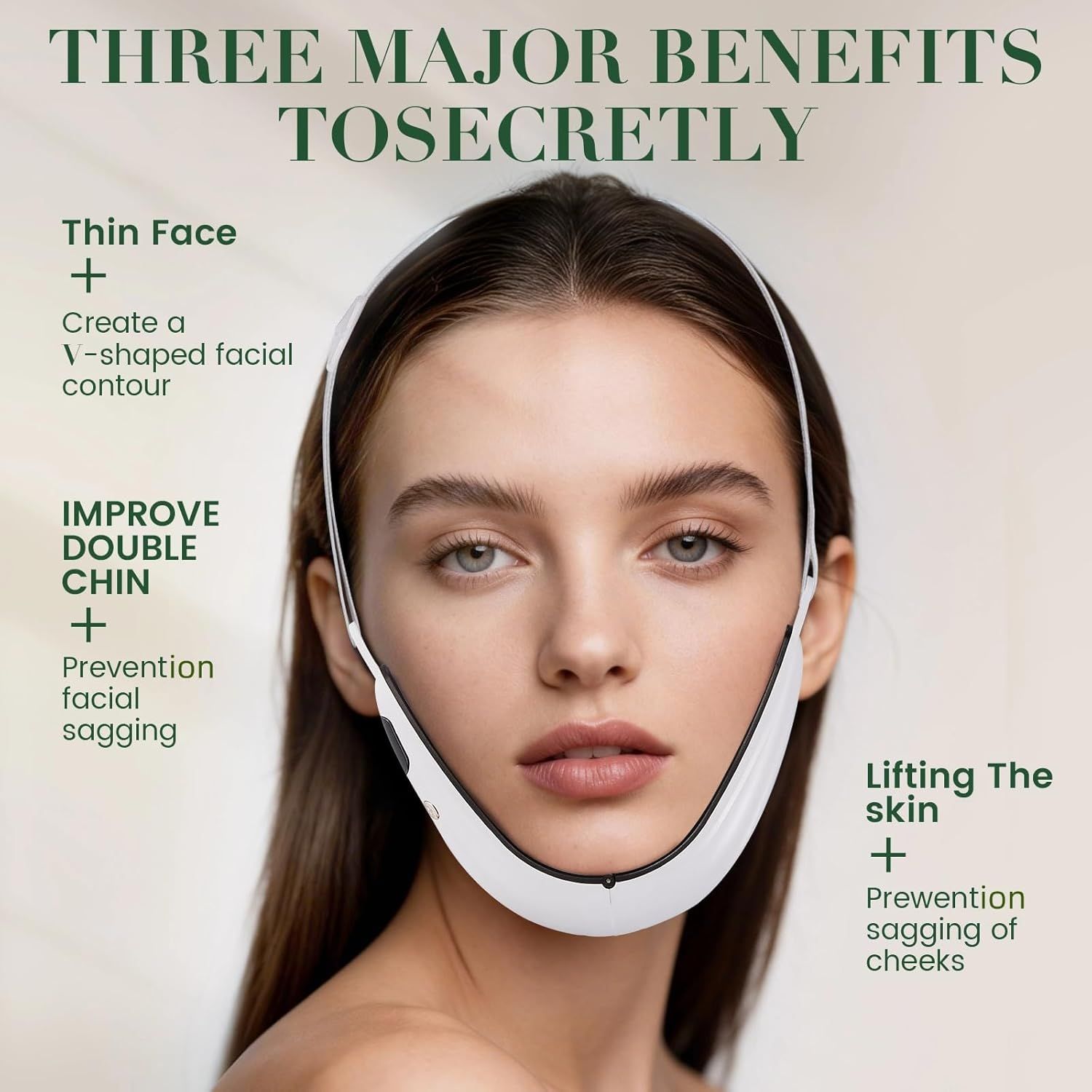 V-Face Contouring Band with Adjustable Strap, LCD Display, 8 Skin Comfort Modes, 15 Intensity Levels, Soft Silicone Contact Surface, Breathable Design, Rechargeable for Daily Facial Routine (White) - Image 2