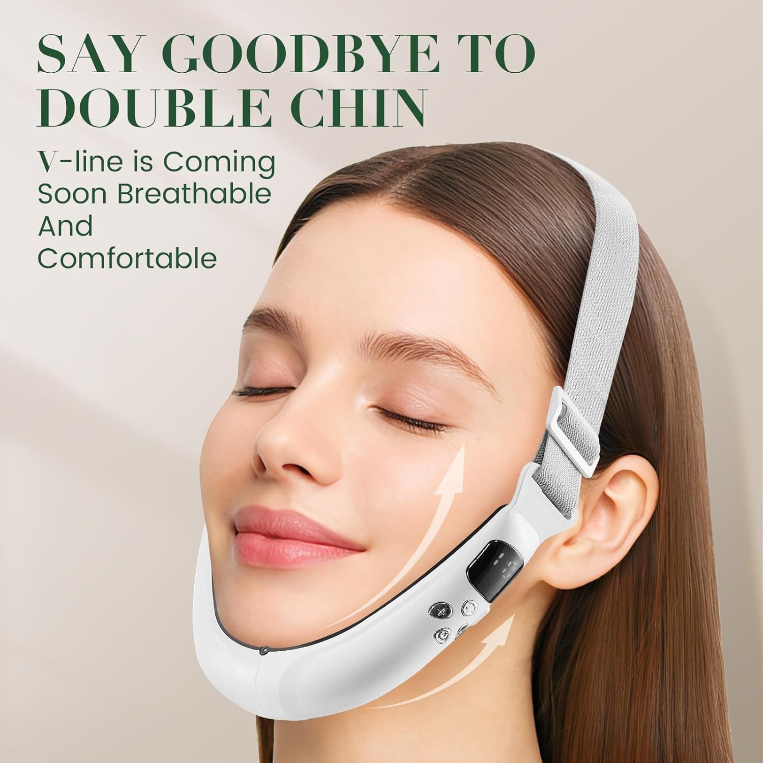 V-Face Contouring Band with Adjustable Strap, LCD Display, 8 Skin Comfort Modes, 15 Intensity Levels, Soft Silicone Contact Surface, Breathable Design, Rechargeable for Daily Facial Routine (White) - Image 5