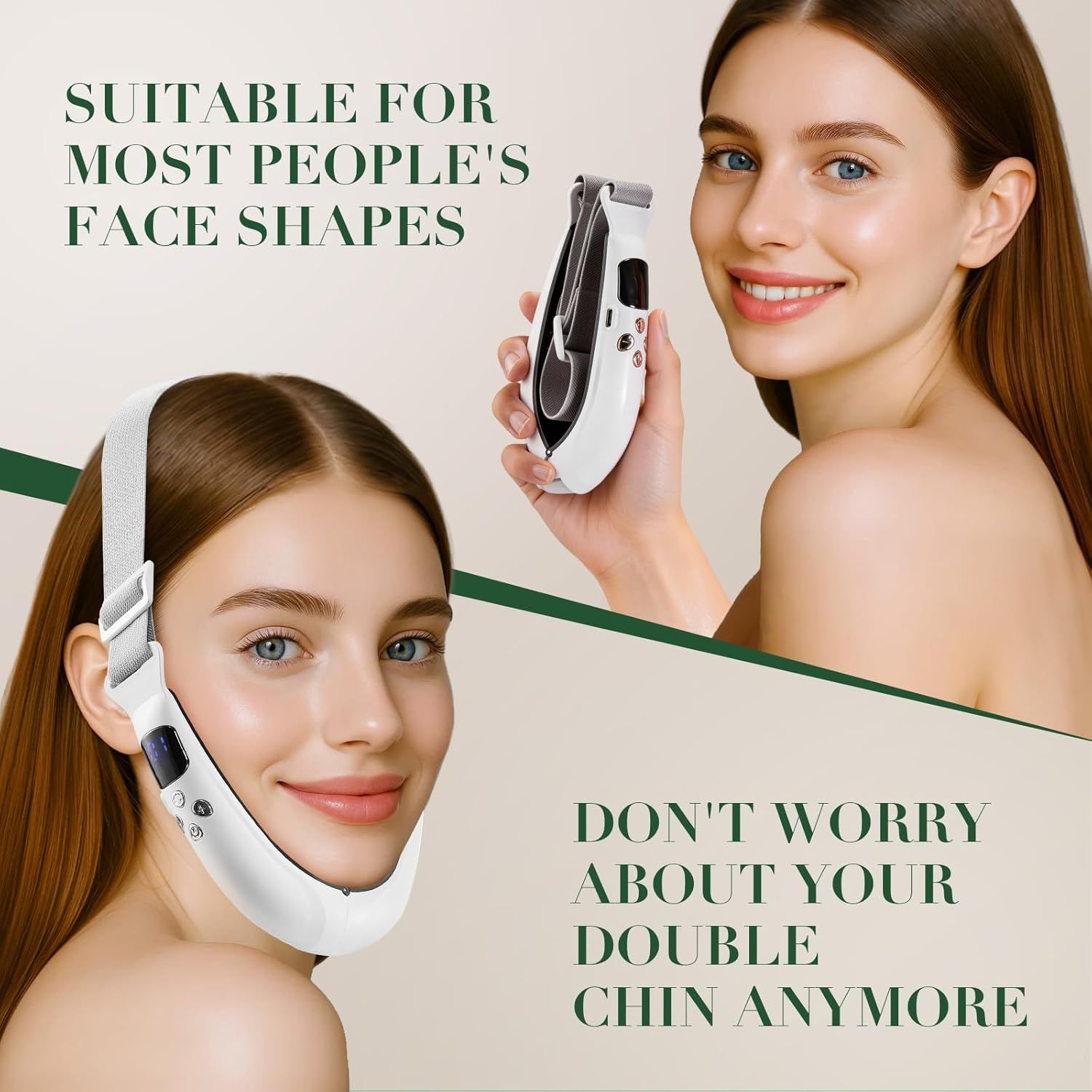 V-Face Contouring Band with Adjustable Strap, LCD Display, 8 Skin Comfort Modes, 15 Intensity Levels, Soft Silicone Contact Surface, Breathable Design, Rechargeable for Daily Facial Routine (White) - Image 6