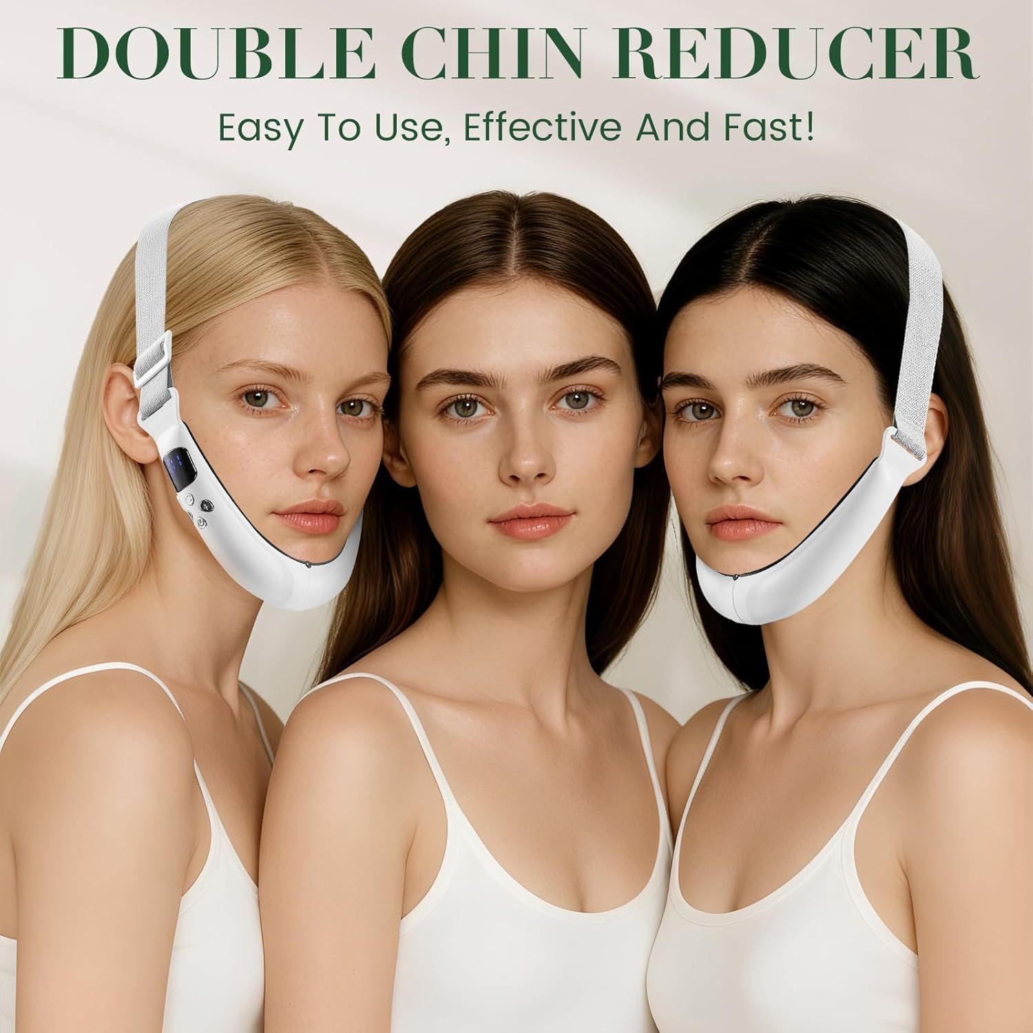 V-Face Contouring Band with Adjustable Strap, LCD Display, 8 Skin Comfort Modes, 15 Intensity Levels, Soft Silicone Contact Surface, Breathable Design, Rechargeable for Daily Facial Routine (White) - Image 7