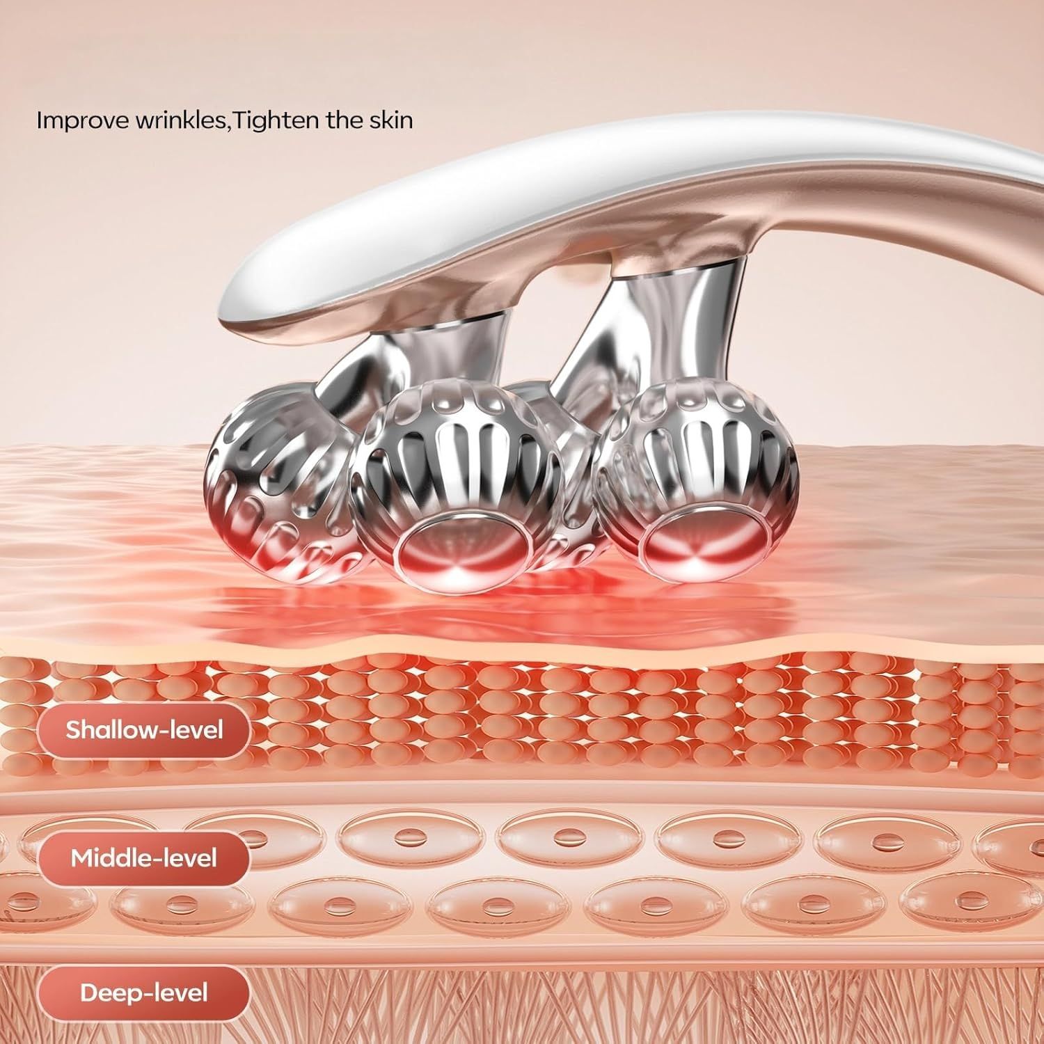 V-Shaped Facial Massage Roller with 8 Stainless Steel Balls, Dual-Tone Design, LCD Screen, 5-Speed Adjustment, Type-C Charging, Smooth Gliding for Face, Neck & Body, Compact Beauty Tool (White) - Image 6