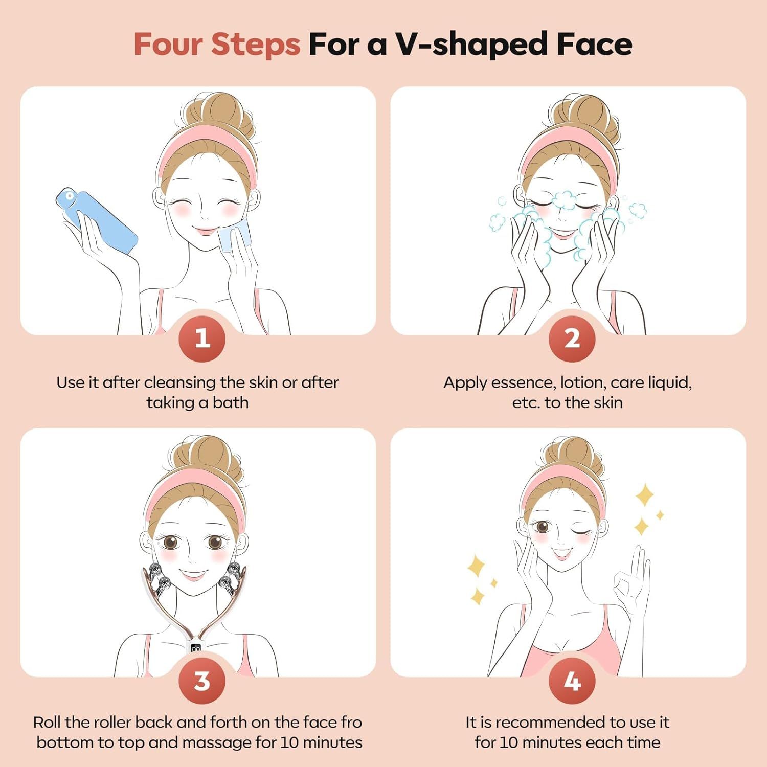V-Shaped Facial Massage Roller with 8 Stainless Steel Balls, Dual-Tone Design, LCD Screen, 5-Speed Adjustment, Type-C Charging, Smooth Gliding for Face, Neck & Body, Compact Beauty Tool (White) - Image 7