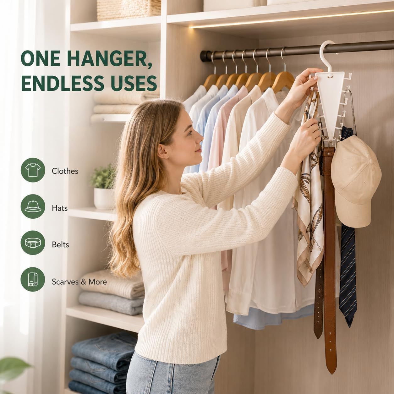 6-Pack V-Shaped 360° Rotating Closet Organizer with 12 Hooks for Hats, Bags & Scarves, Space-Saving Wardrobe Hanger (White) - Image 2