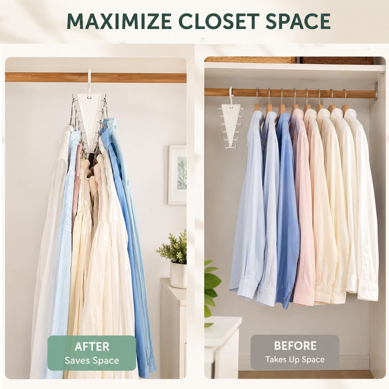 6-Pack V-Shaped 360° Rotating Closet Organizer with 12 Hooks for Hats, Bags & Scarves, Space-Saving Wardrobe Hanger (White) - Image 3