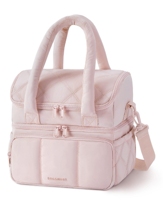 Double-Layer Insulated Lunch Bag with Quilted Design – 11.8L Cooler Tote for Work, Picnics & Travel (Pink) | Other Colors Available In-Store - Image 1