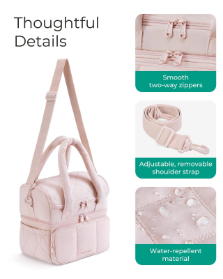 Double-Layer Insulated Lunch Bag with Quilted Design – 11.8L Cooler Tote for Work, Picnics & Travel (Pink) | Other Colors Available In-Store - Image 6