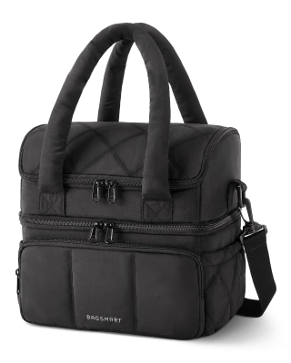 Double-Layer Insulated Lunch Bag with Quilted Design – 11.8L Cooler Tote for Work, Picnics & Travel (Black) | Other Colors Available In-Store - Image 1