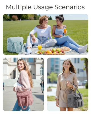 Double-Layer Insulated Lunch Bag with Quilted Design – 11.8L Cooler Tote for Work, Picnics & Travel (Beige) | Other Colors Available In-Store - Image 7