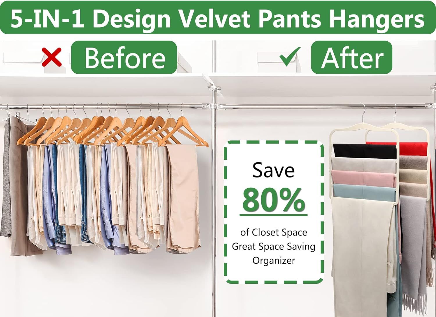 3-Pack Black 5-Tier Velvet Pants Hangers—Swivel Hook, Multi-Use for Pants, Scarves, Towels & Ties—Space-Efficient Closet Organizer for Apartments, Dorms, Small Spaces (White) - Image 2