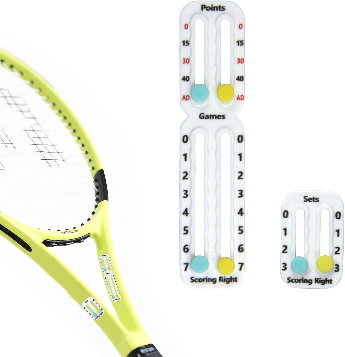 Tennis Racket Scorekeeper 2-Pack in White – Dual Portable Score Trackers for Points, Games & Sets | Other Colours Available In-Store - Image 1
