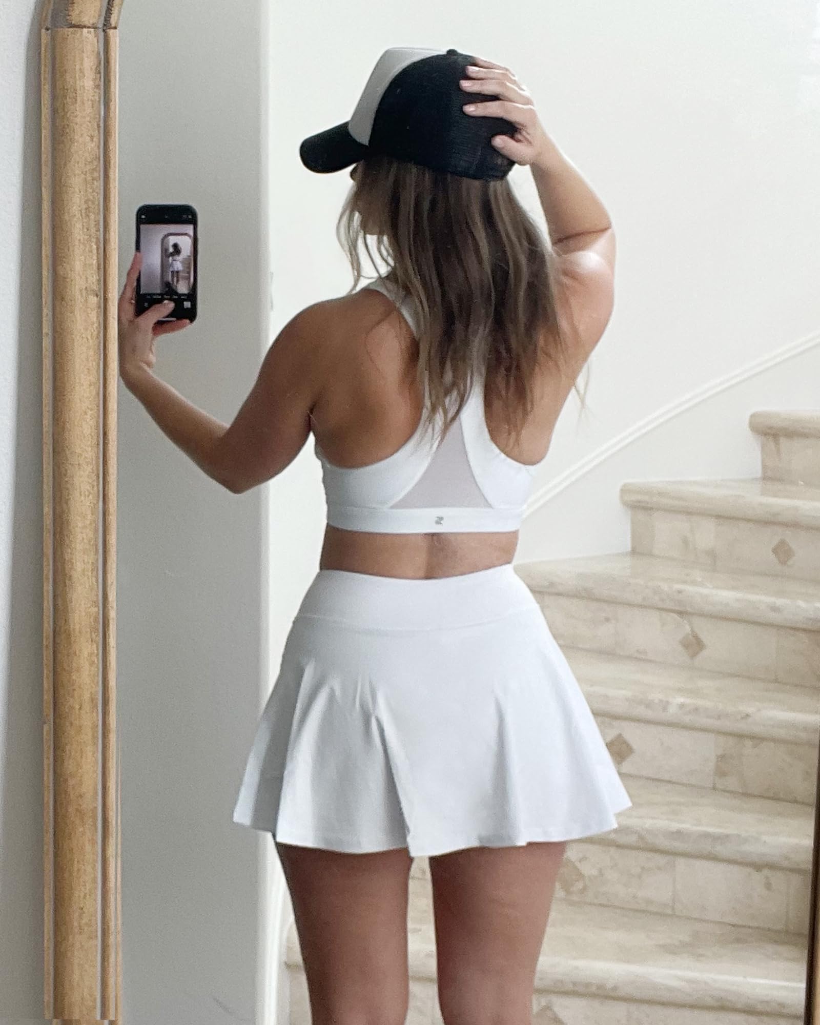 Women's Tennis Skirt with Pockets & Built-in Shorts – High-Waisted Golf Running Skort for Active Lifestyle, Sporty Fitness Wear (White,S) - Image 4