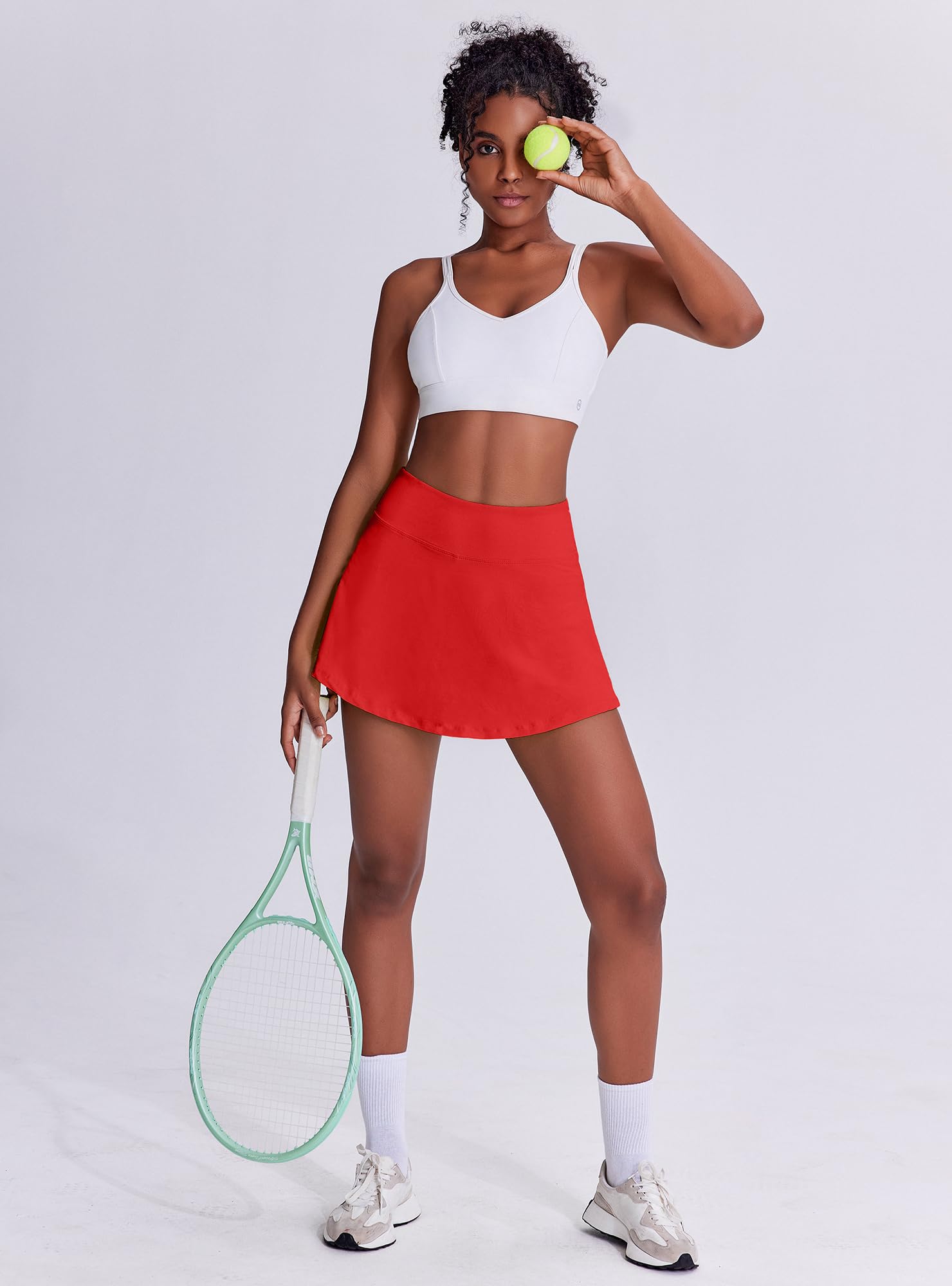 Women's Tennis Skirt with Pockets & Built-in Shorts – High-Waisted Golf Running Skort for Active Lifestyle, Sporty Fitness Wear (Red,S) - Image 3