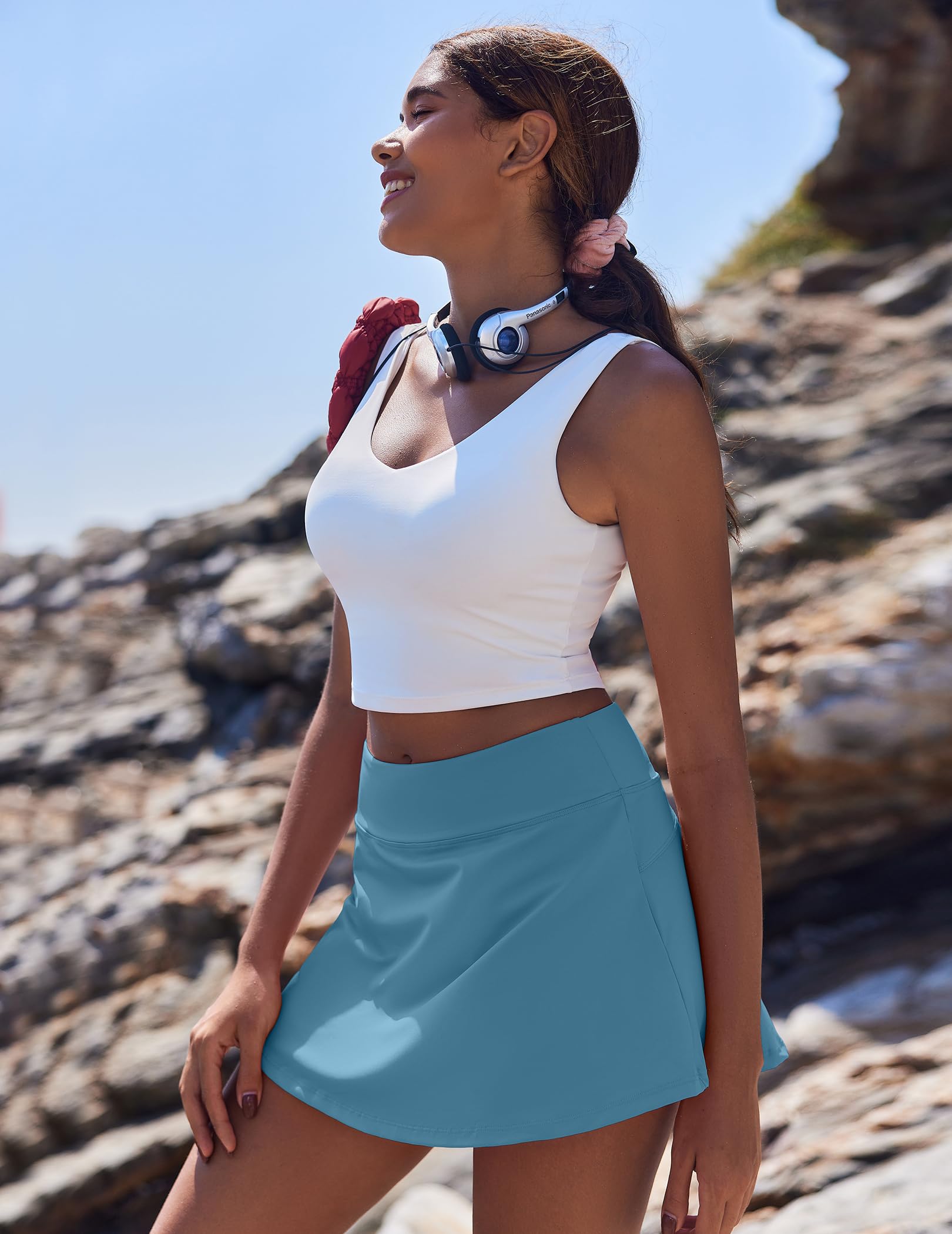 Women's Tennis Skirt with Pockets & Built-in Shorts – High-Waisted Golf Running Skort for Active Lifestyle, Sporty Fitness Wear (blue,M) - Image 4
