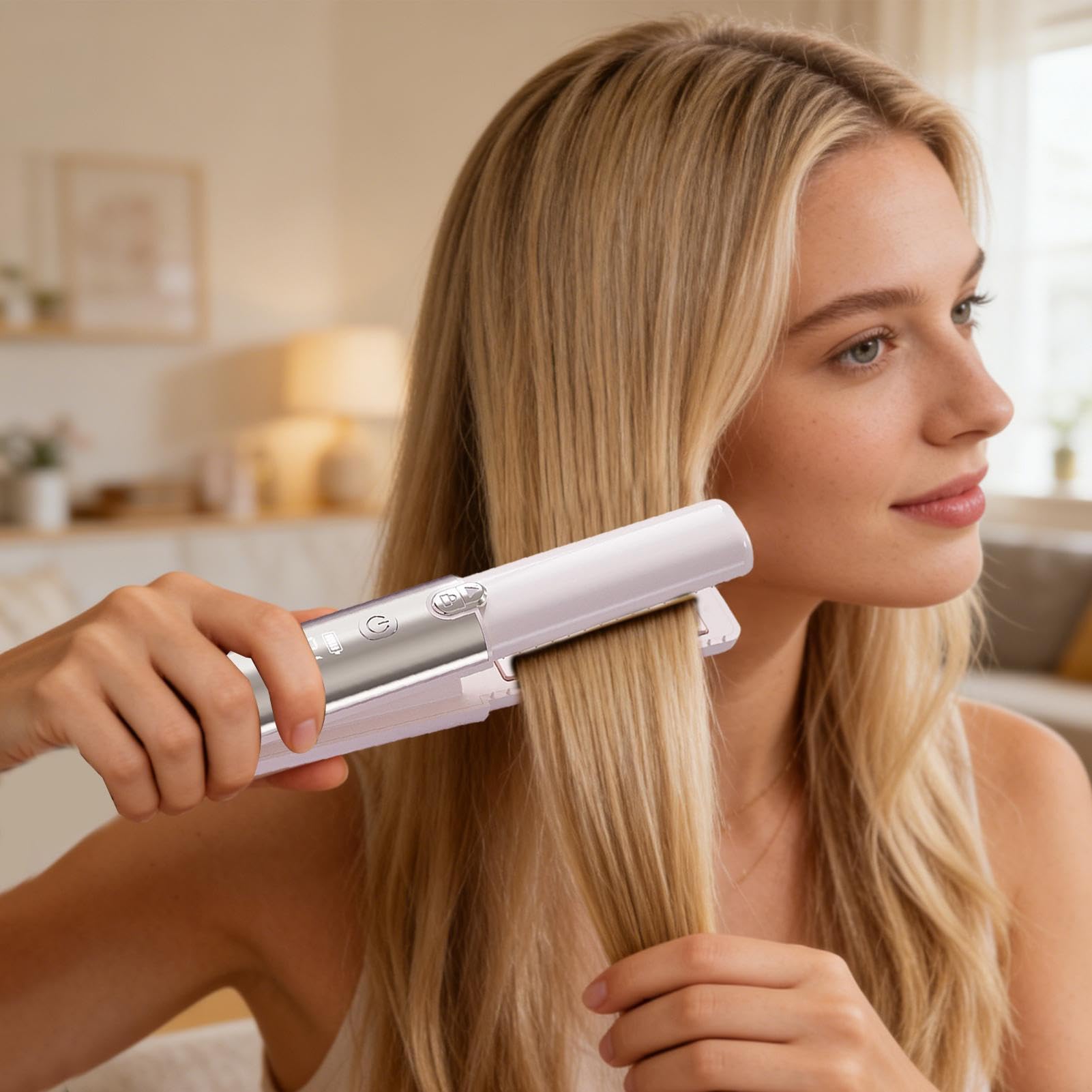 Wireless Mini Hair Straightener with Digital Display – Portable Ceramic Flat Iron for Travel, Quick Heat-up & 4-Temperature Settings (Pink) - Image 5