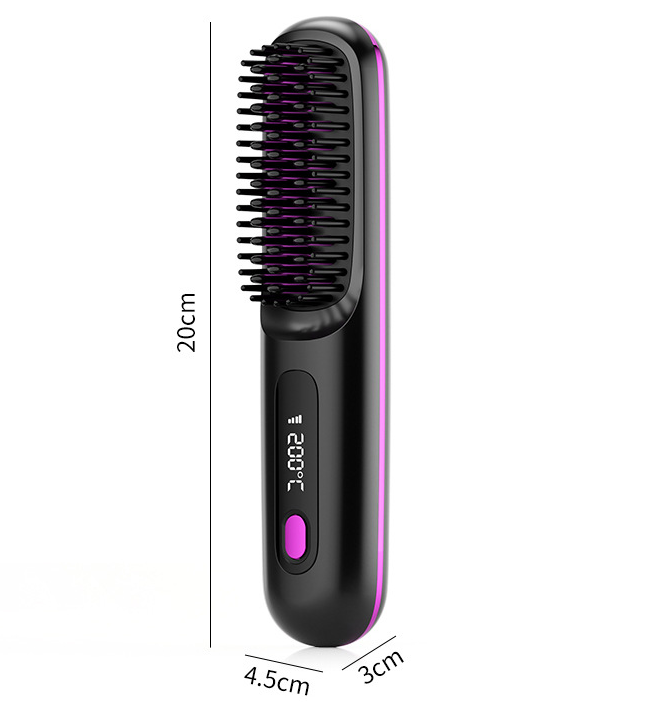 Wireless Hair Straightening Brush with Digital LCD Display – MCH Rapid Heating, 3 Temperature Settings, Dual-Layer Ceramic Bristles, Scalp-Safe Design, 3200mAh Battery, USB-C Rechargeable, Portable for Travel & Daily Use (Black) - Image 7