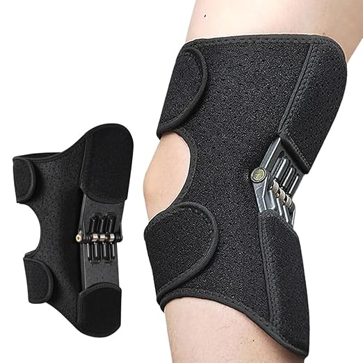 Knee Assistive Brace with Carbon Steel Spring Support – Breathable Perforated Sleeve, Adjustable Straps, Joint Stabilization & Pain Relief for Walking, Running, Hiking, Rehabilitation; Unisex Design for Men & Women (Black) - Image 1