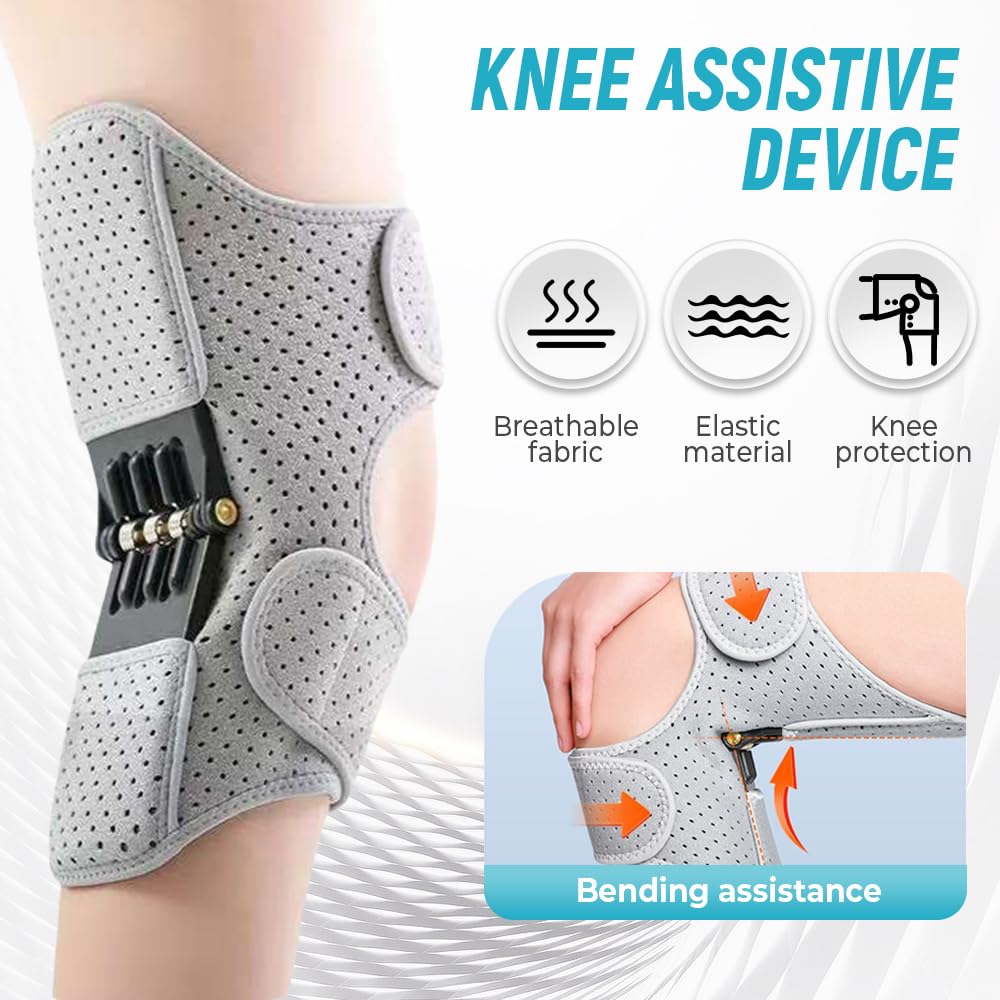 Knee Assistive Brace with Carbon Steel Spring Support – Breathable Perforated Sleeve, Adjustable Straps, Joint Stabilization & Pain Relief for Walking, Running, Hiking, Rehabilitation; Unisex Design for Men & Women (Black) - Image 2